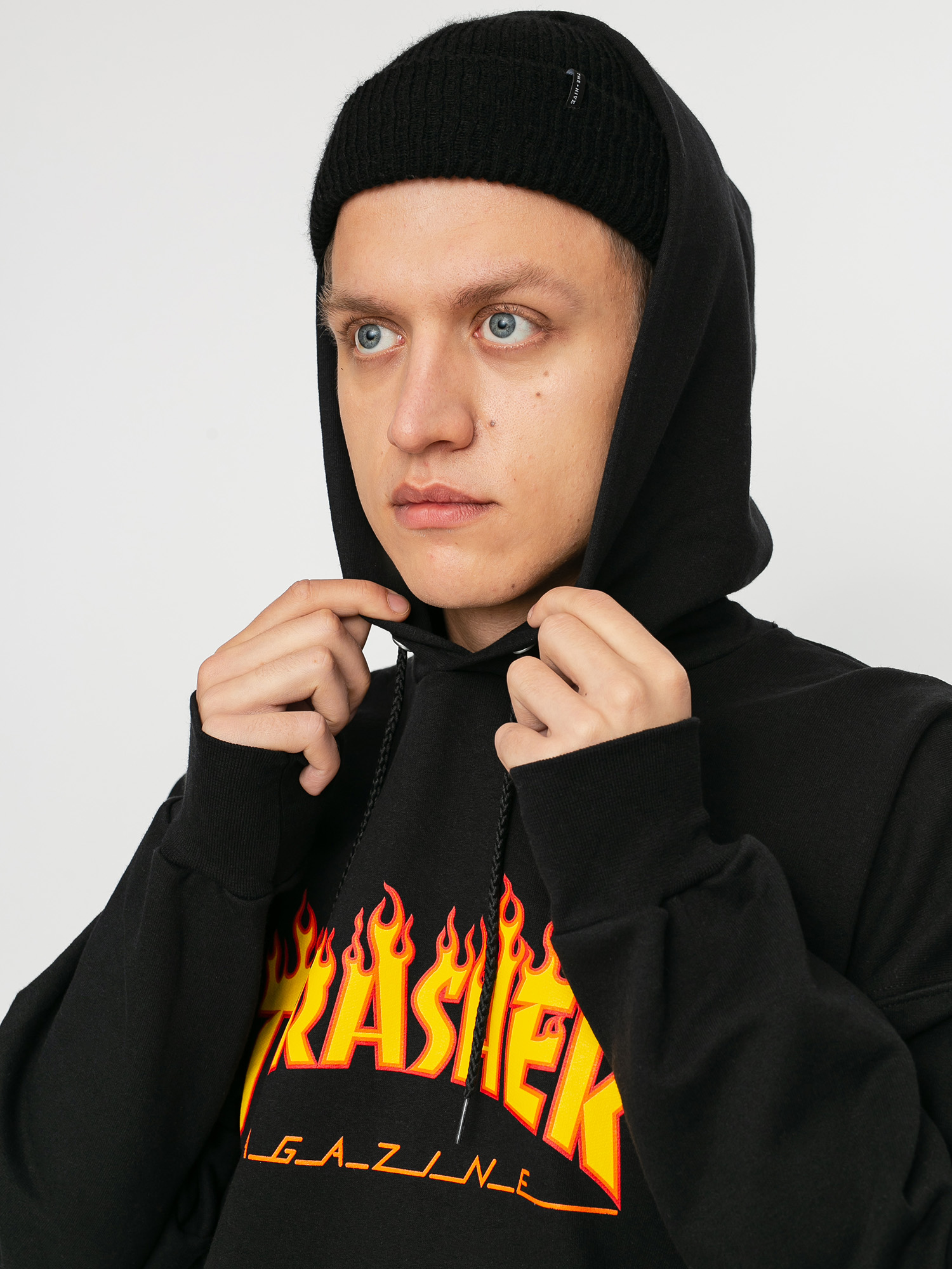 Суитшърт с качулка Thrasher Flame HD (black)