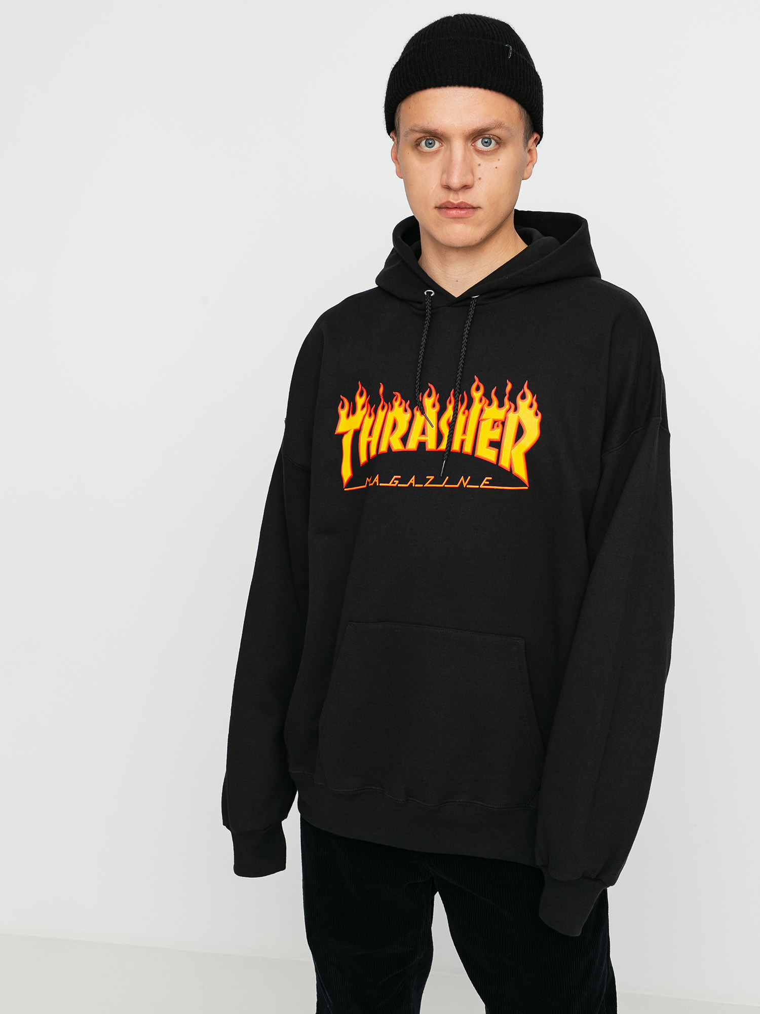 Суитшърт с качулка Thrasher Flame HD (black)