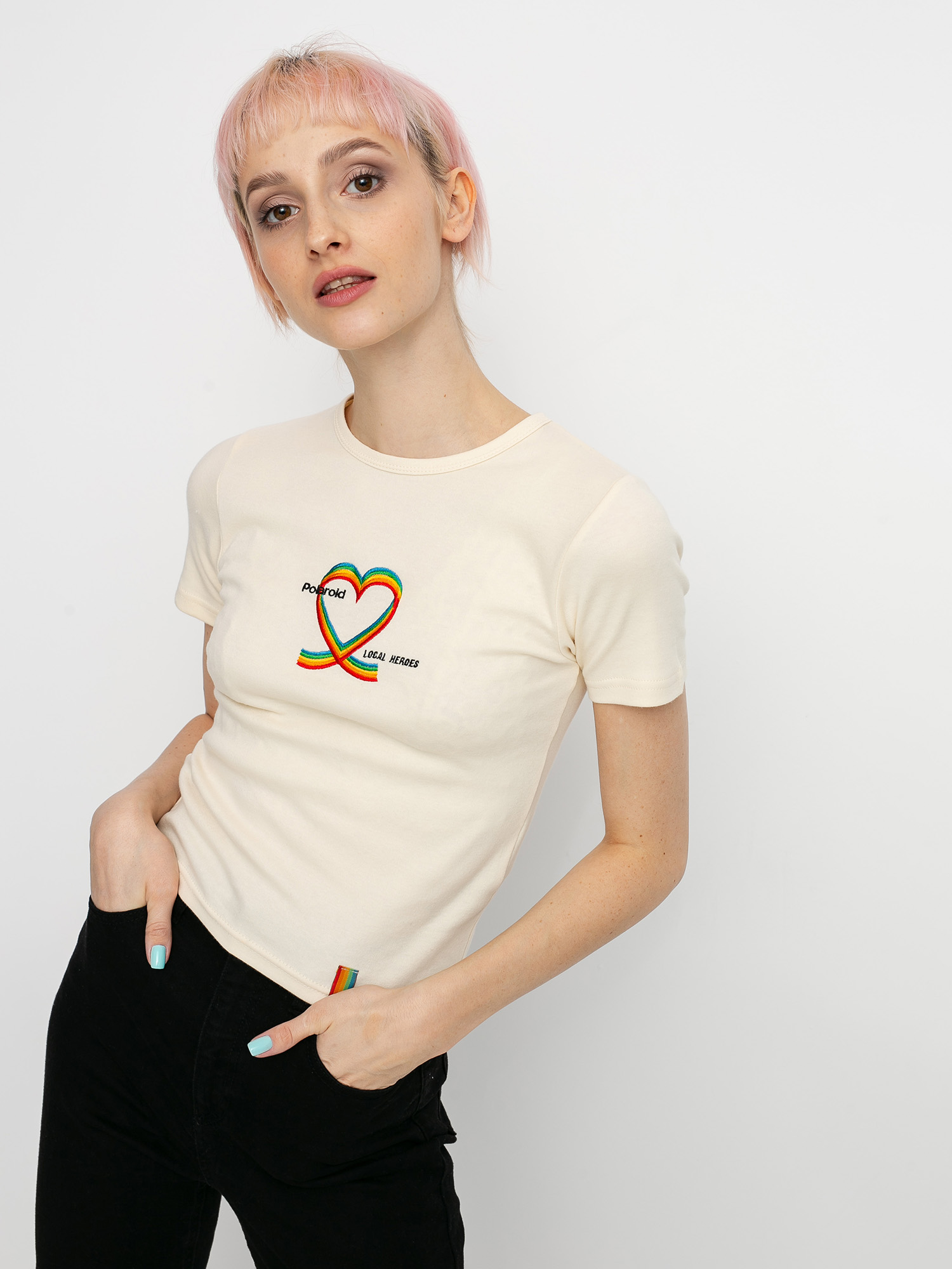 Тениска Local Heroes X Polaroid Ribbon Heart Slim Wmn (cream)