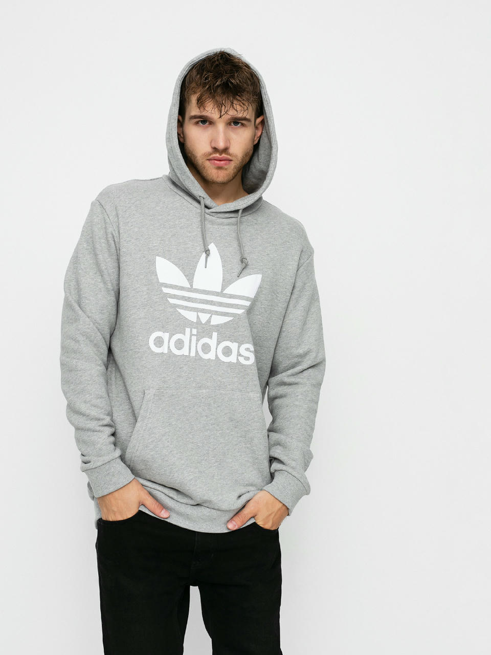 Суитшърт с качулка adidas Originals Trefoil HD (mgreyh/white)