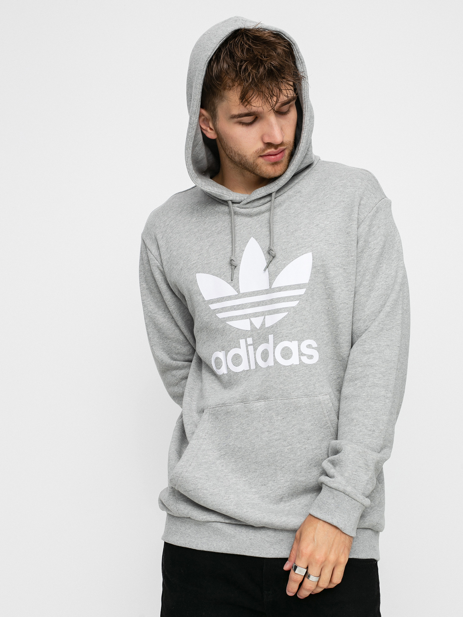 Суитшърт с качулка adidas Originals Trefoil HD (mgreyh/white)