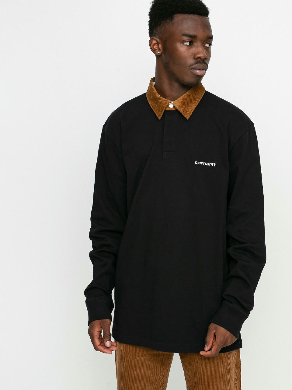 Carhartt WIP Тениска с яка Cord Rugby (black/h brown/white)