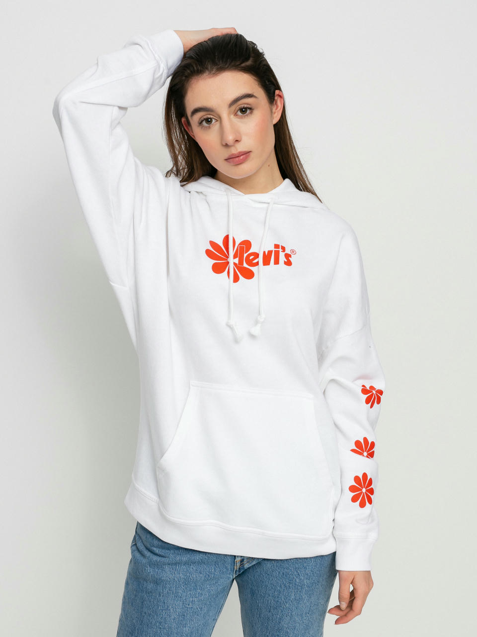 Суитшърт с качулка Levi's® Graphic Rider HD Wmn (daisy chest hit white)