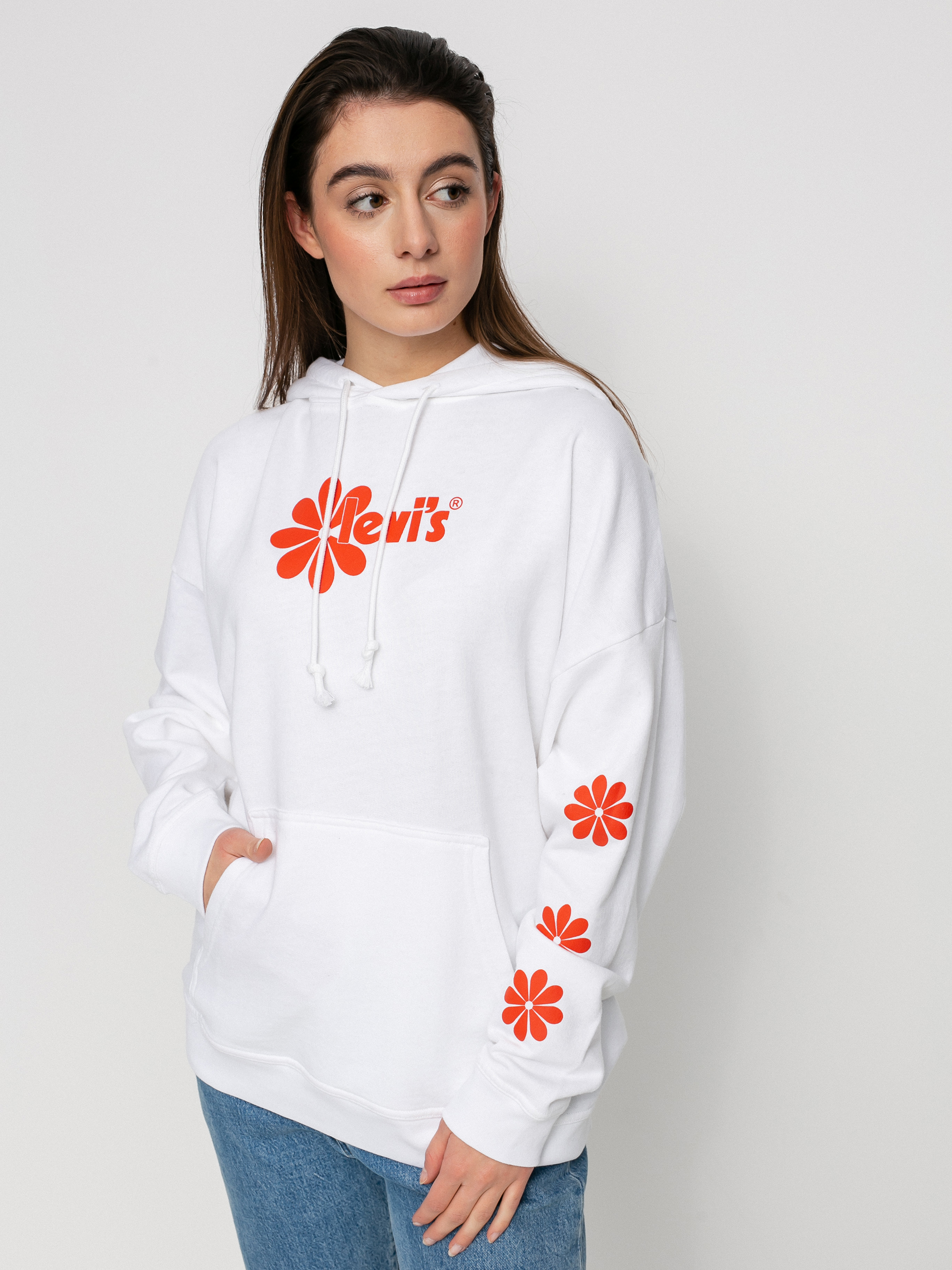 Суитшърт с качулка Levi's® Graphic Rider HD Wmn (daisy chest hit white)