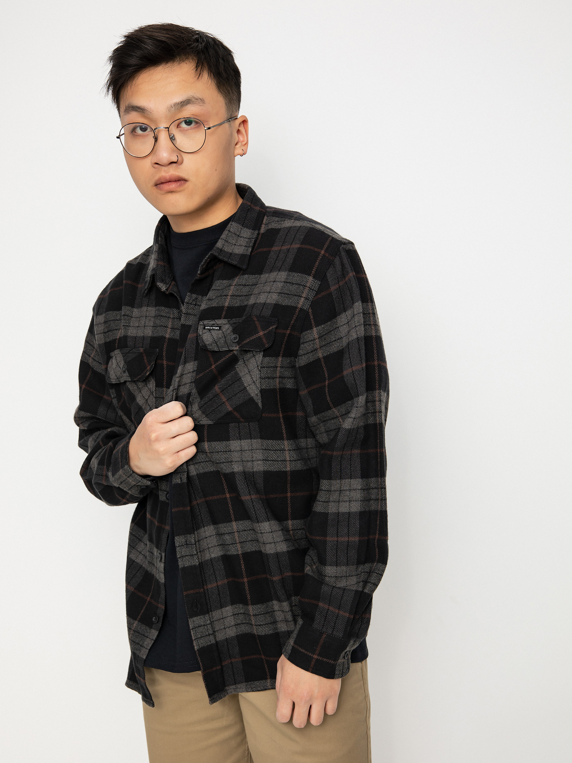 Риза Brixton Bowery Flannel (black/charcoal)