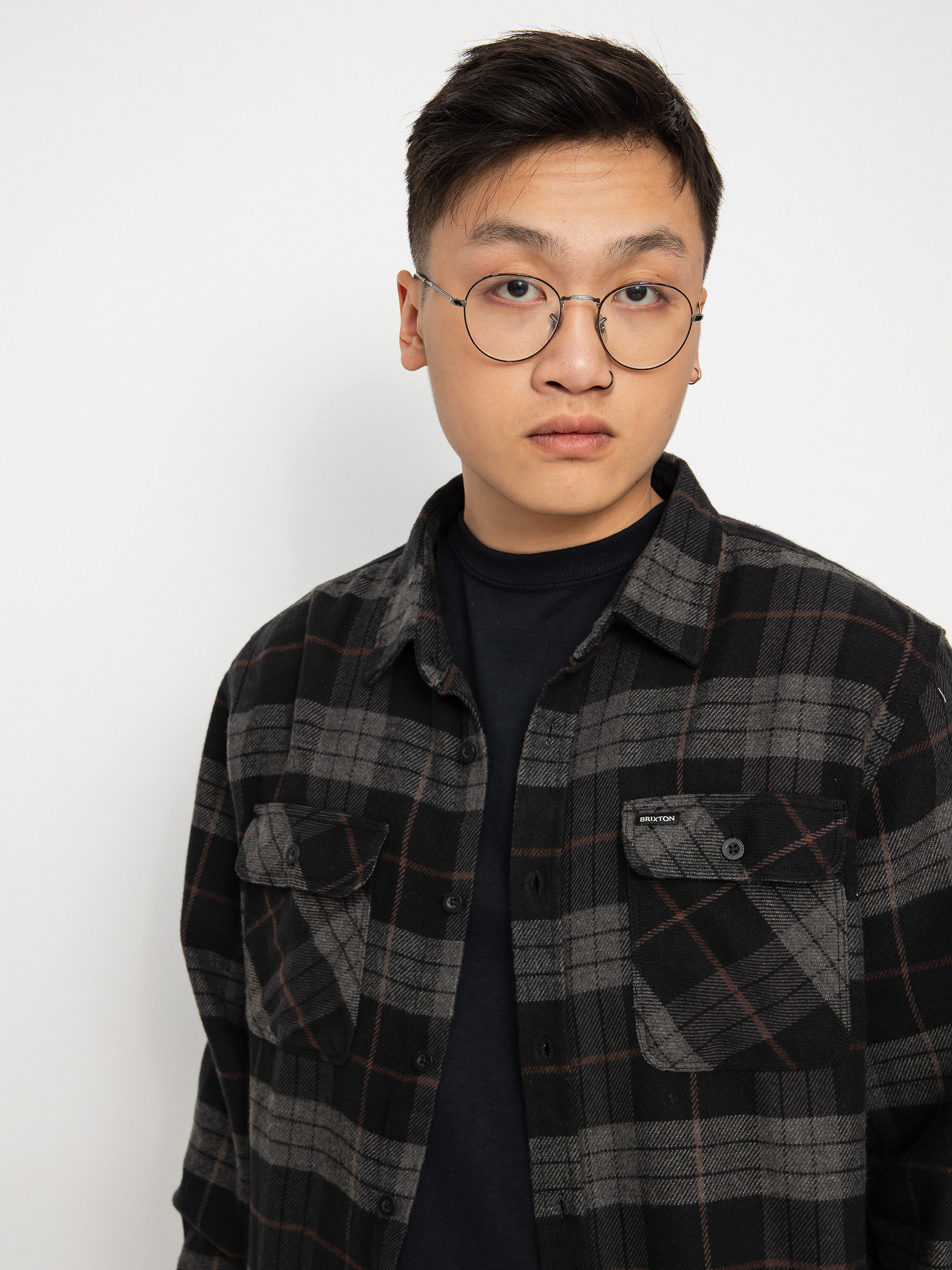 Риза Brixton Bowery Flannel (black/charcoal)