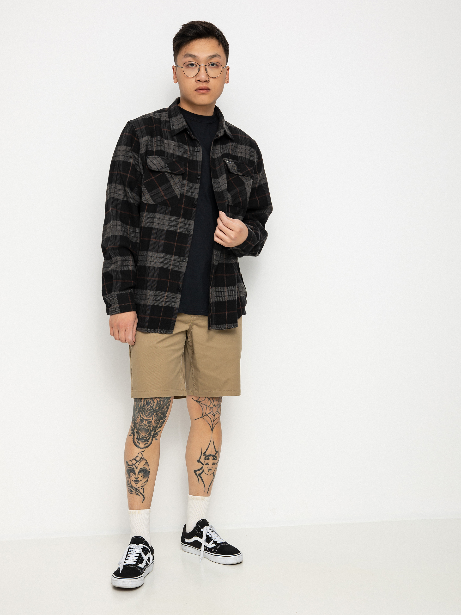 Риза Brixton Bowery Flannel (black/charcoal)