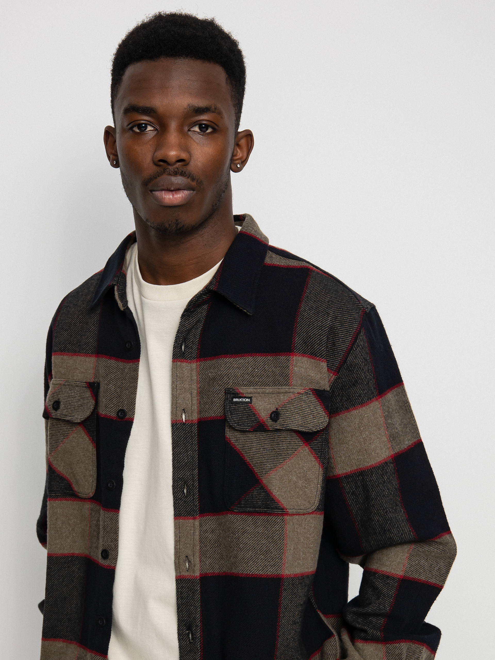 Риза Brixton Bowery Flannel Ls (heather grey/charcoal)