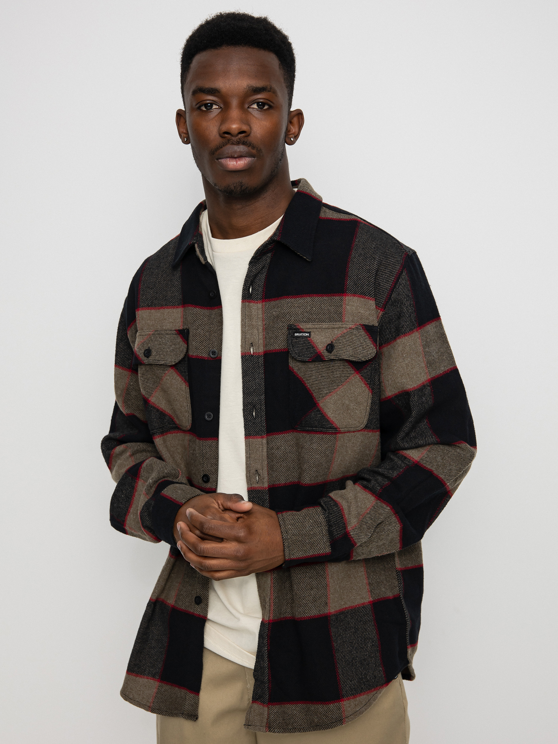 Риза Brixton Bowery Flannel Ls (heather grey/charcoal)