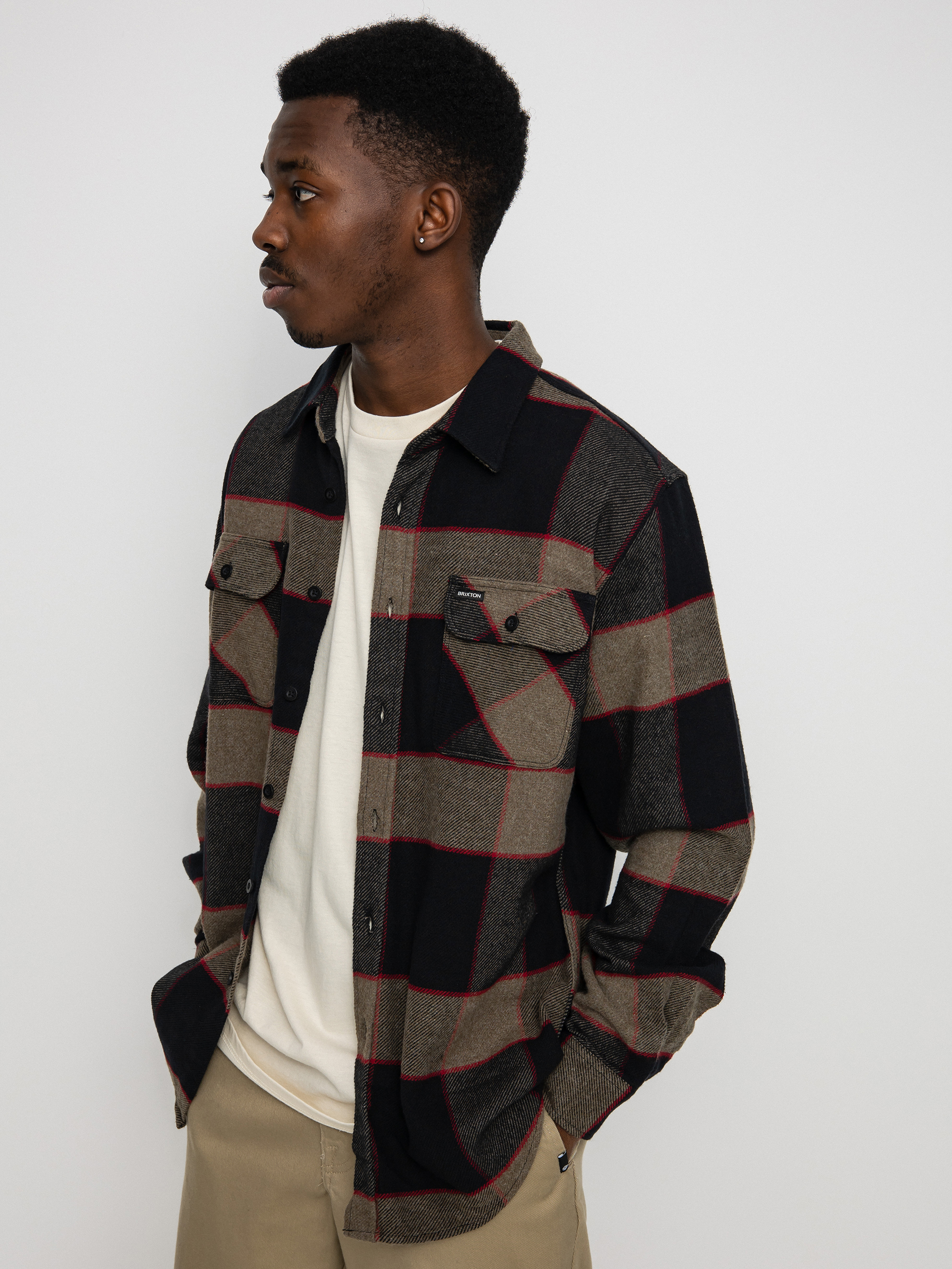 Риза Brixton Bowery Flannel Ls (heather grey/charcoal)