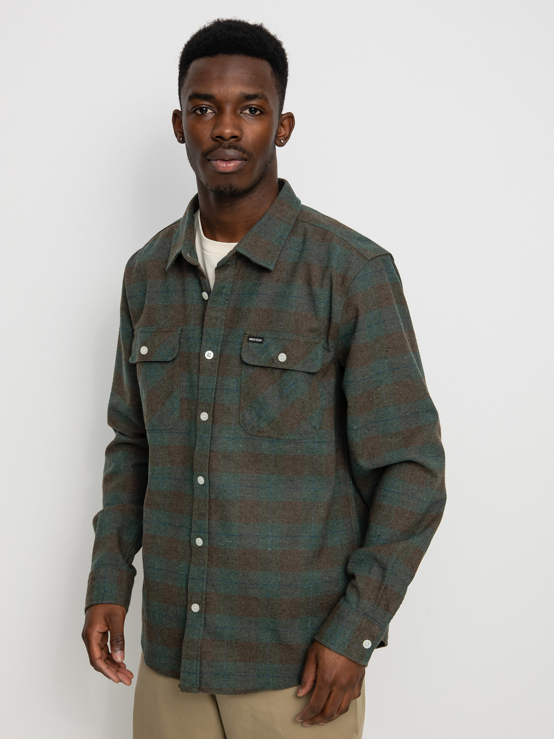 Риза Brixton Bowery Flannel Ls (ocean)