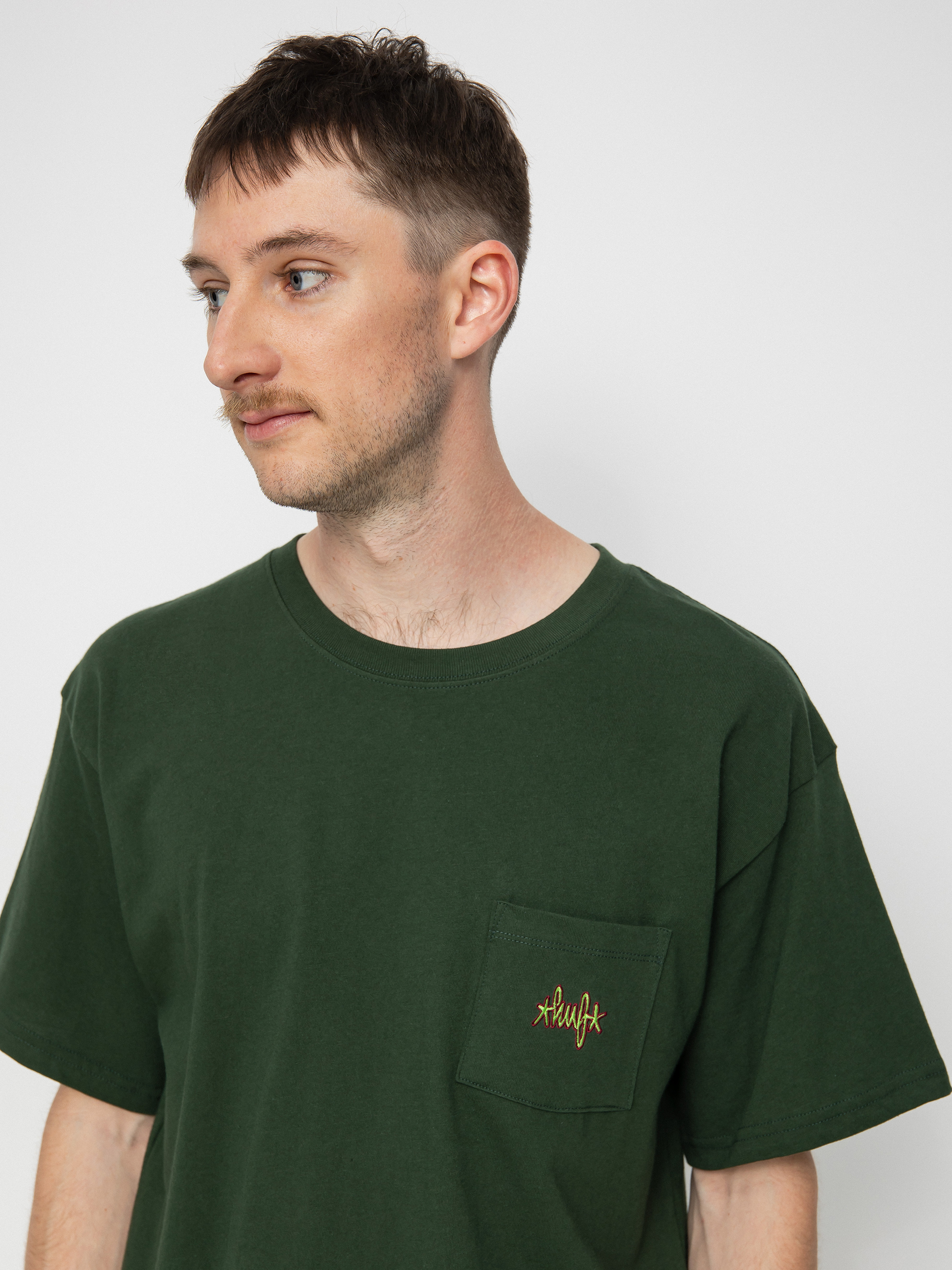 HUF Тениска Haze Script Pocket (forest green)