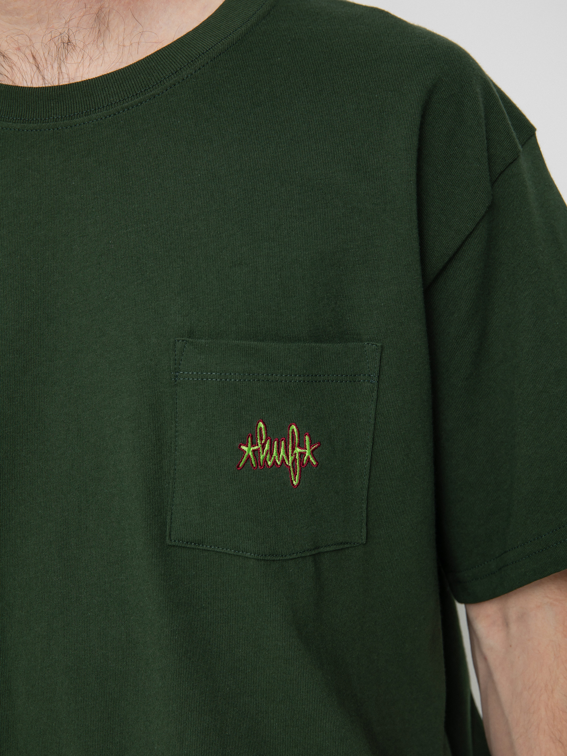 HUF Тениска Haze Script Pocket (forest green)