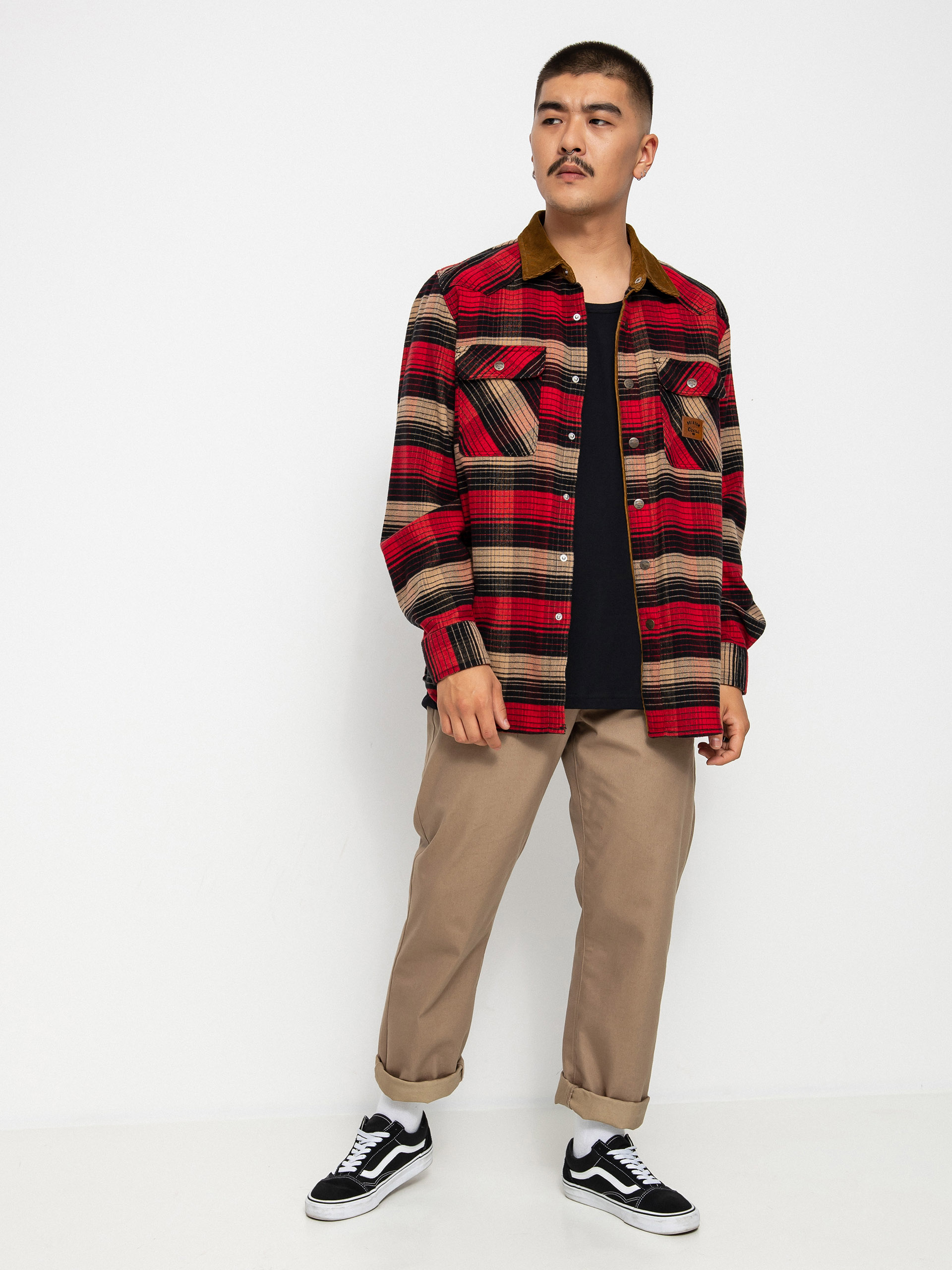 Brixton Риза Coors Bowery Stretch Flannel Ls (banquet red/brown)