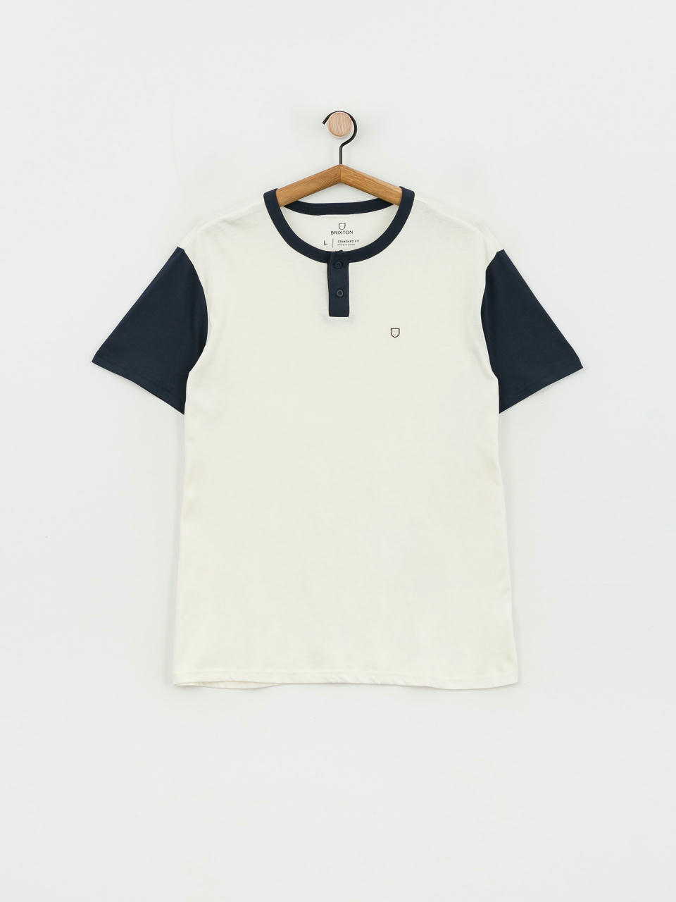 Brixton Тениска Shield Baseball Henley Kn (off white/navy)