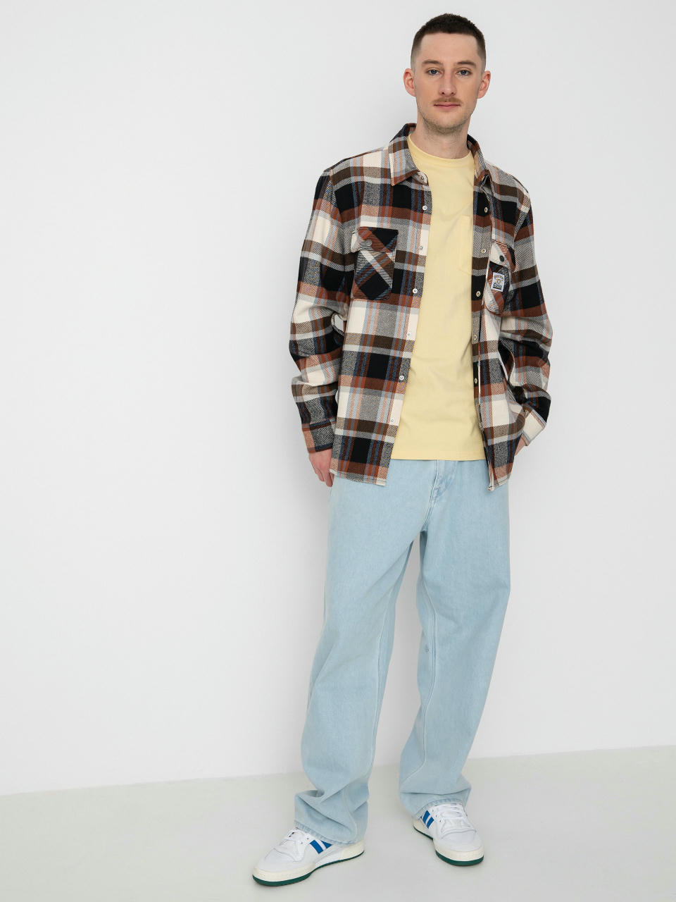 Brixton Риза Coors Pow Bowery Flannel Ls (river blue/off white)