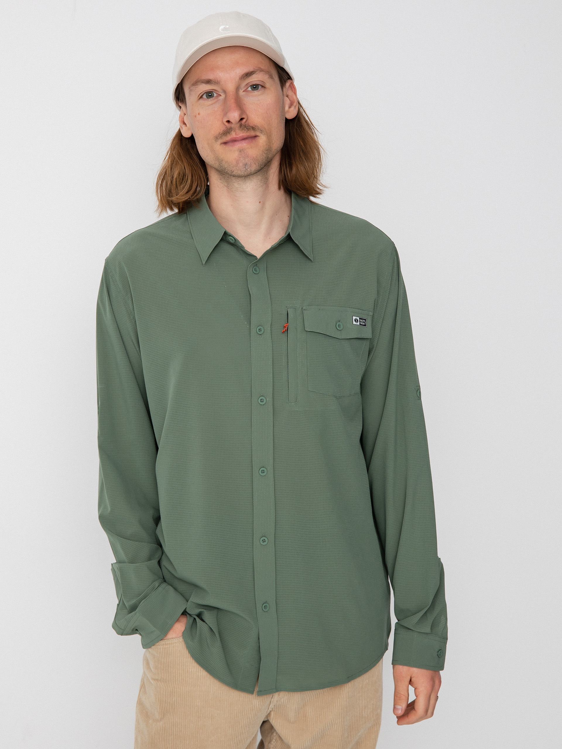 Salty Crew Риза Windward Perforated Tech - зелен (vintage military)