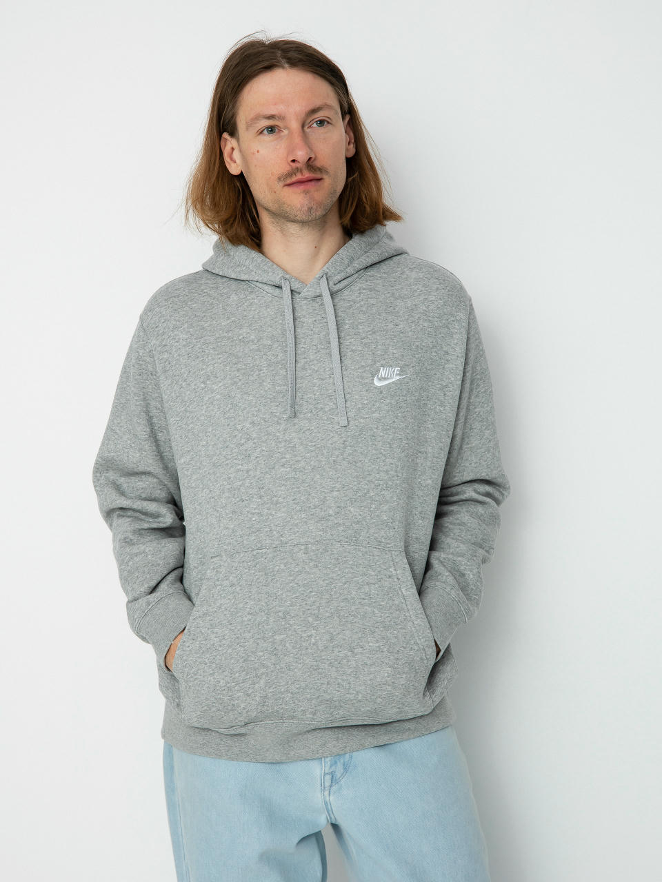 Nike Суитшърт с качулка Club Hoodie Po Bb HD (dk grey heather/matte silver/white)