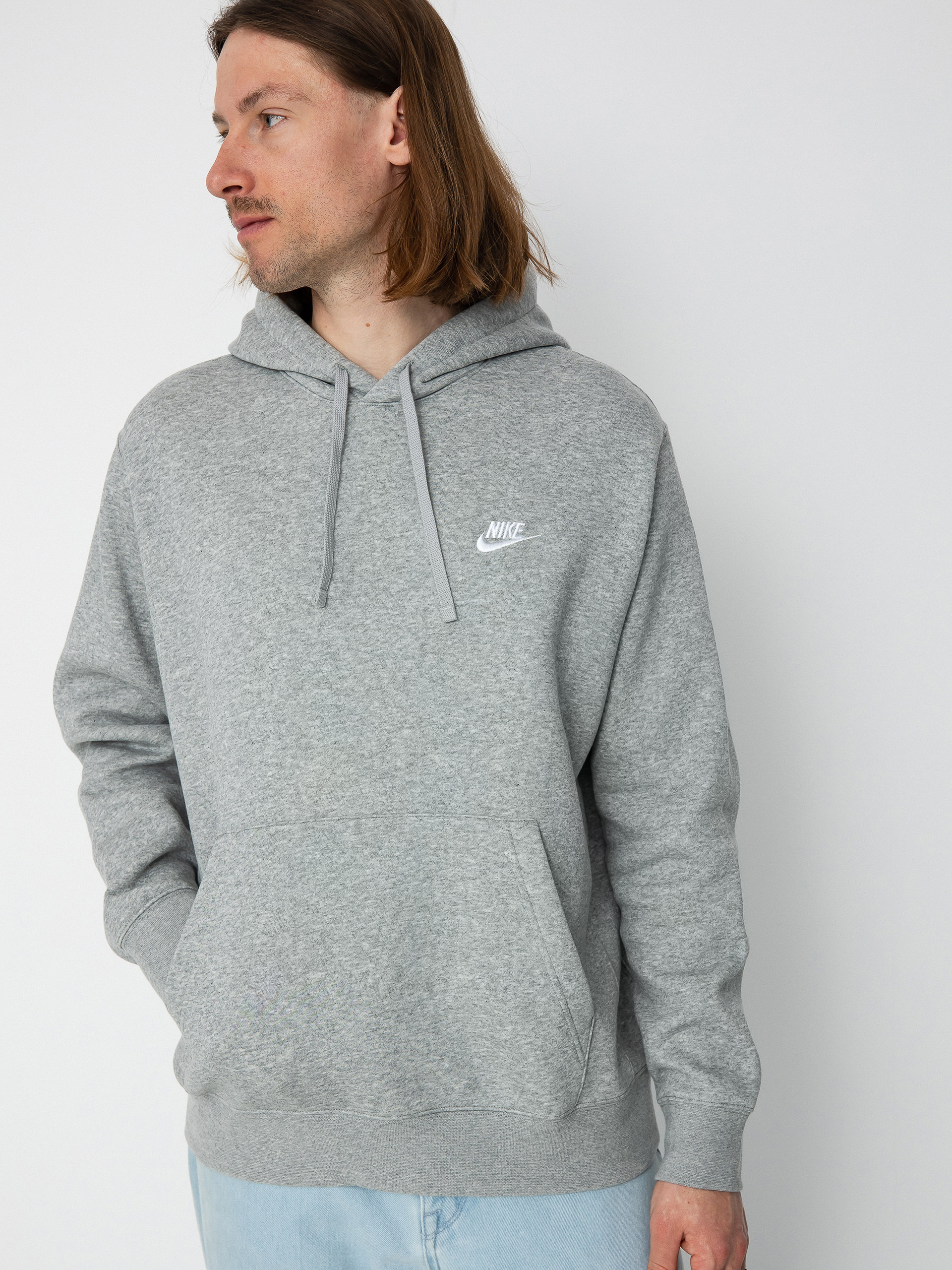 Nike Суитшърт с качулка Club Hoodie Po Bb HD (dk grey heather/matte silver/white)