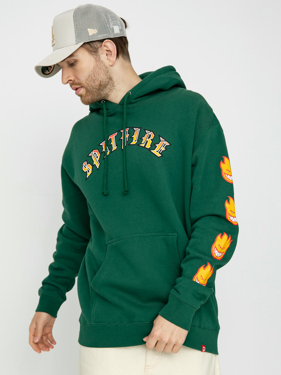 Суитшърт с качулка Spitfire Old E Bighead Fill Sleeve HD (dark green w/gold & red prints)