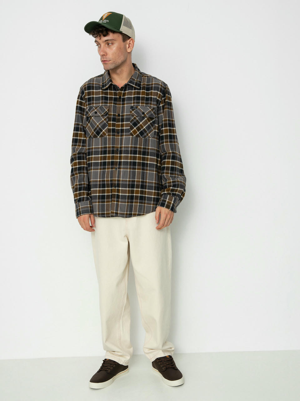 Риза Brixton Bowery Flannel Ls (black/desert palm/beige)