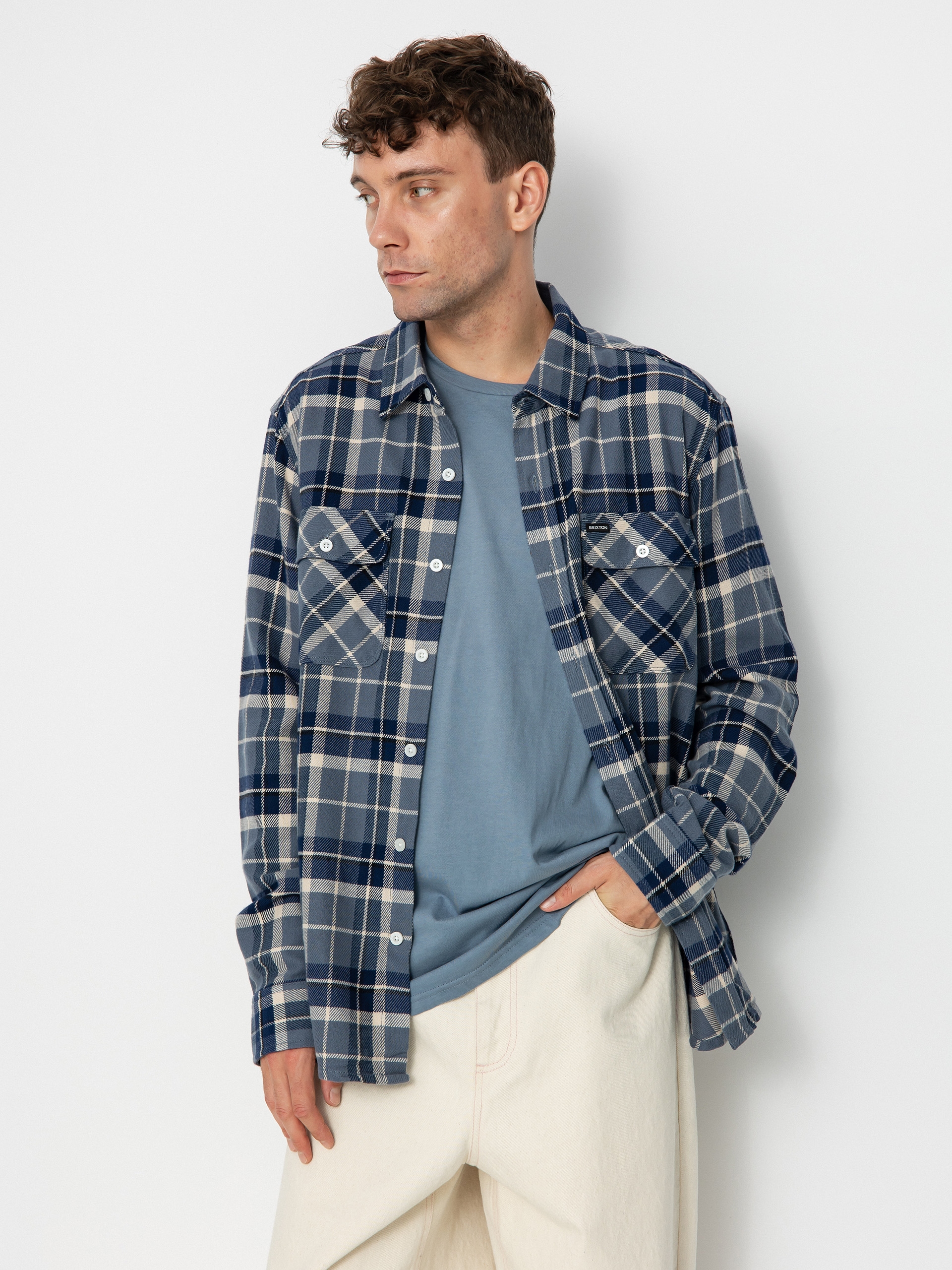 Риза Brixton Bowery Flannel Ls (flint blue/twilight blue/beige)