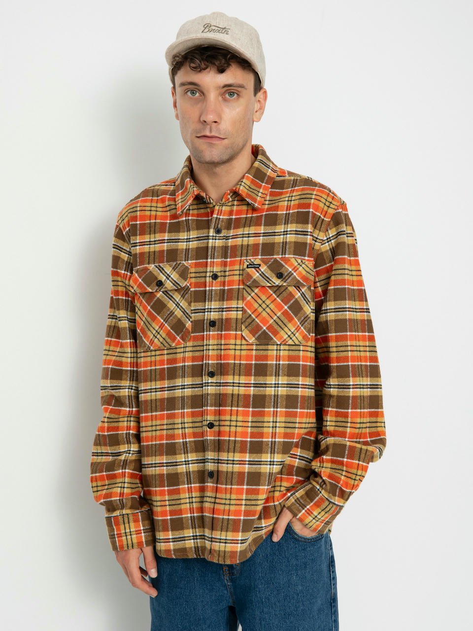 Риза Brixton Bowery Heavy Weight Ls (desert palm/antelope/burnt red)