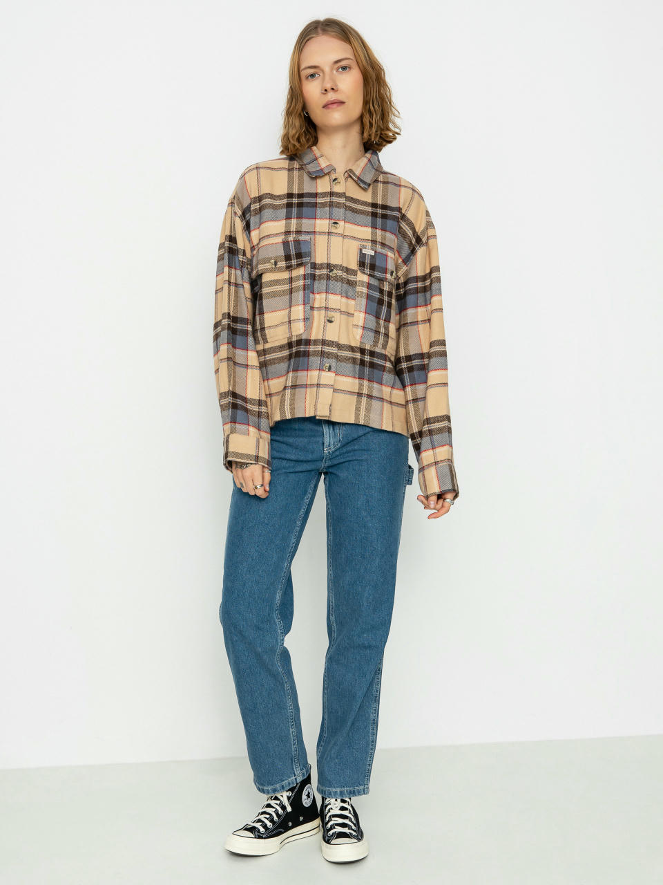 Риза Brixton Bowery Flannel Ls Wmn (sesame/flint blue)