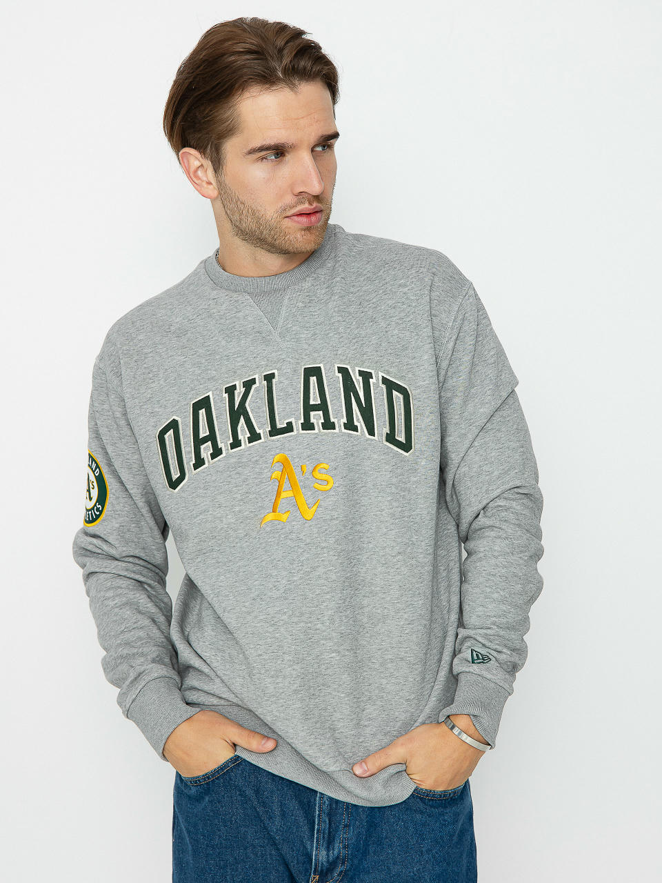 Суитшърт New Era MLB Oakland Atheltics (heather grey/dark green)