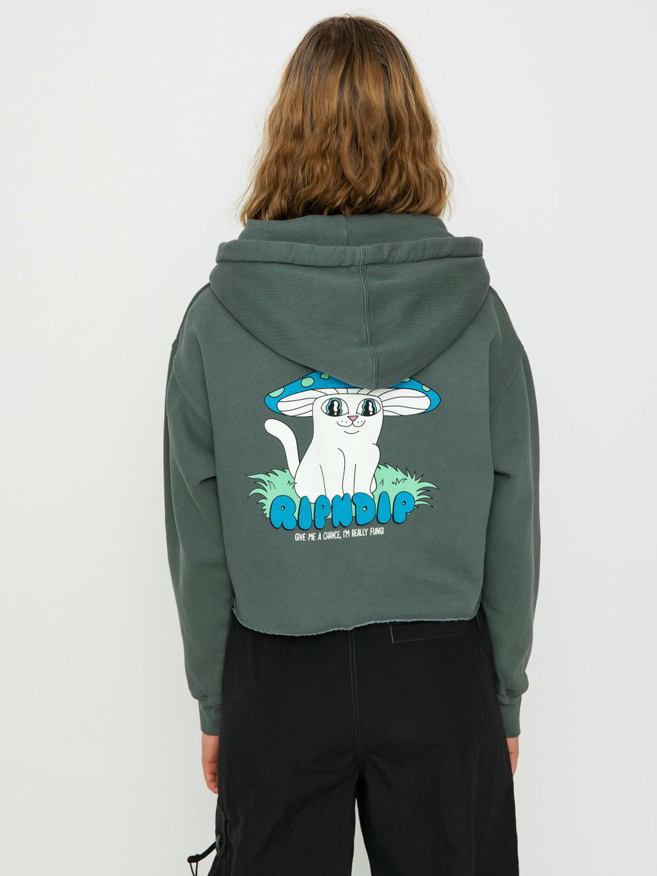 Суитшърт с качулка RipNDip Shroom Nerm Cropped HD Wmn (charcoal)