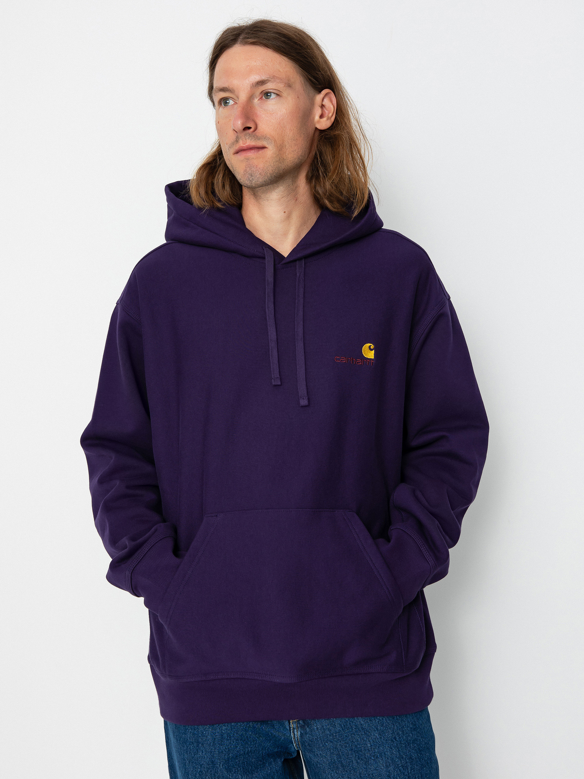 Суитшърт с качулка Carhartt WIP American Script HD (cassis)