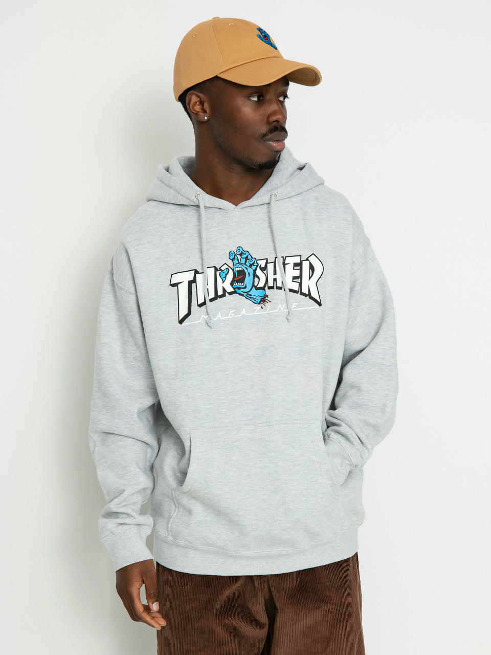 Суитшърт с качулка Santa Cruz X Thrasher Screaming Logo HD (grey hthr)