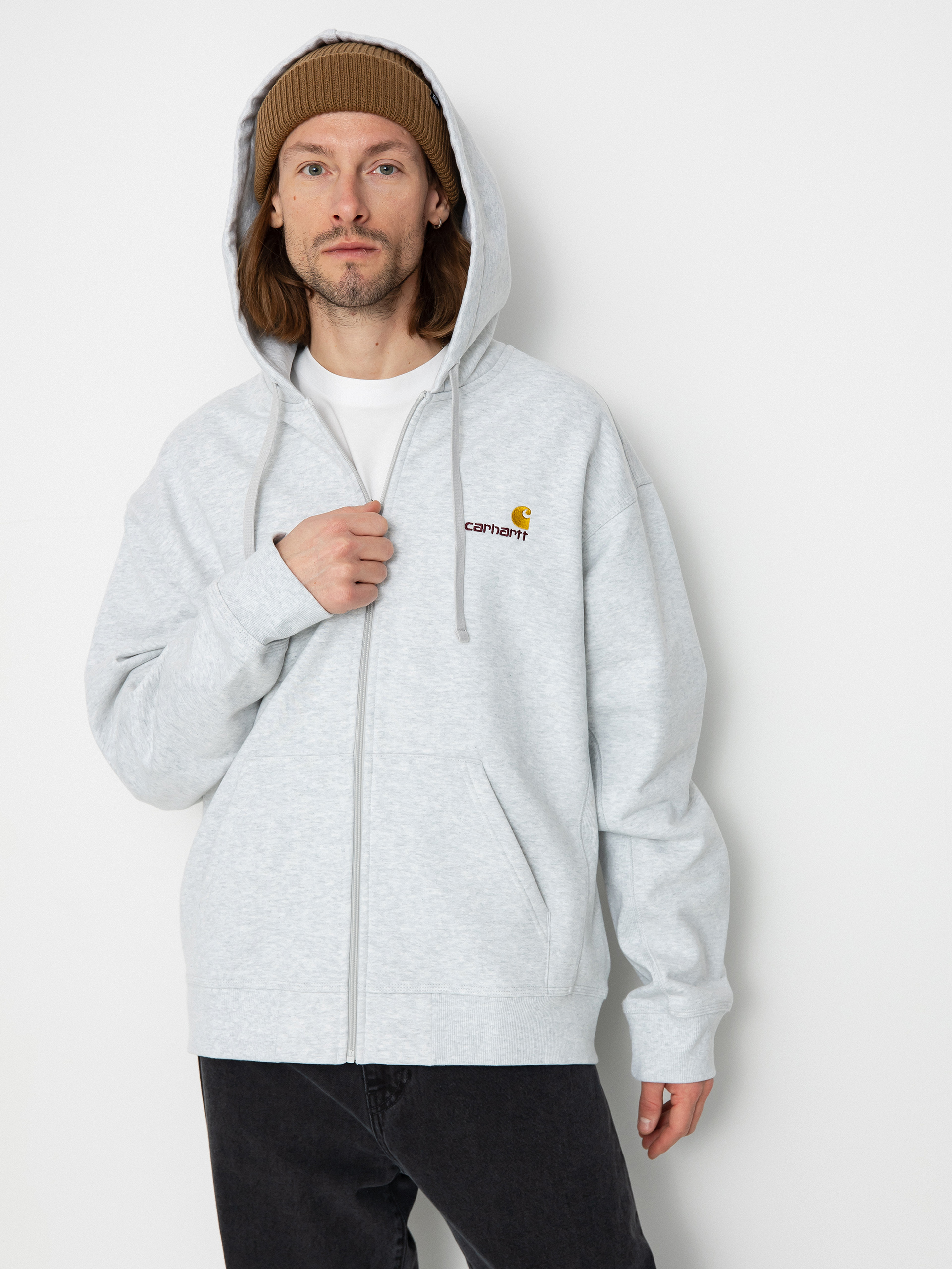 Суитшърт с качулка Carhartt WIP American Script ZHD (ash heather)