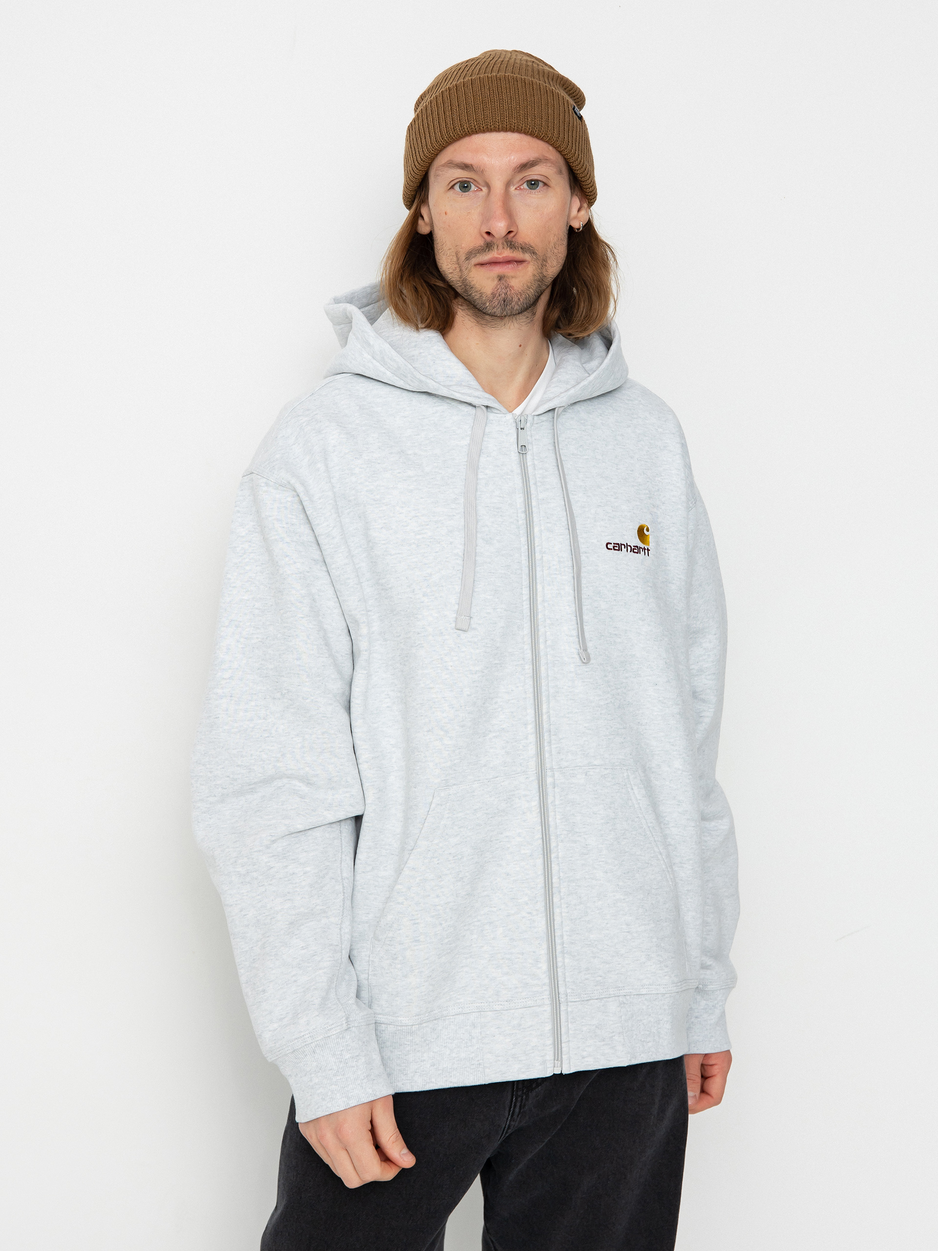 Суитшърт с качулка Carhartt WIP American Script ZHD (ash heather)