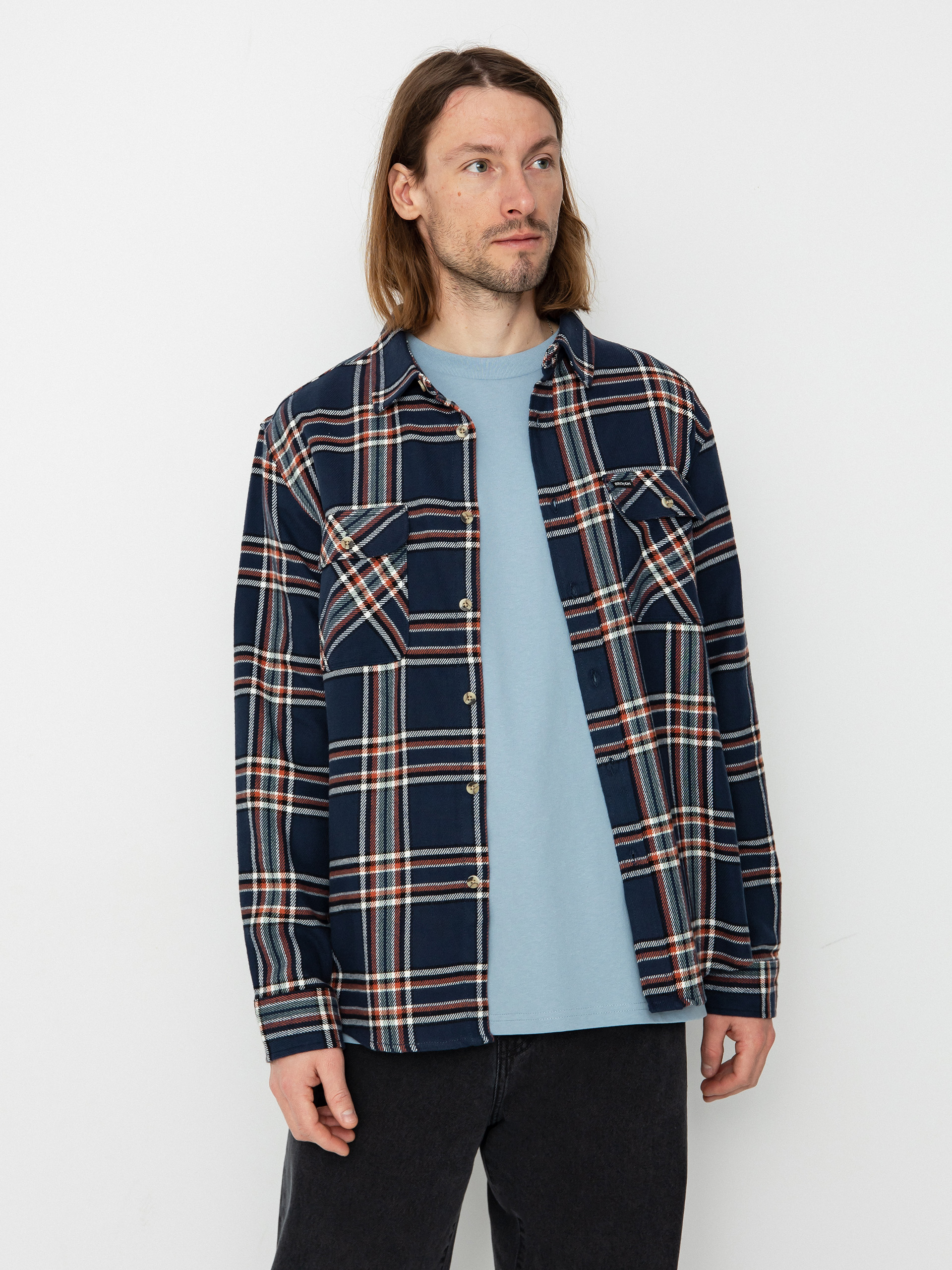 Риза Brixton Bowery Flannel Ls (washed navy/off white/terracot)