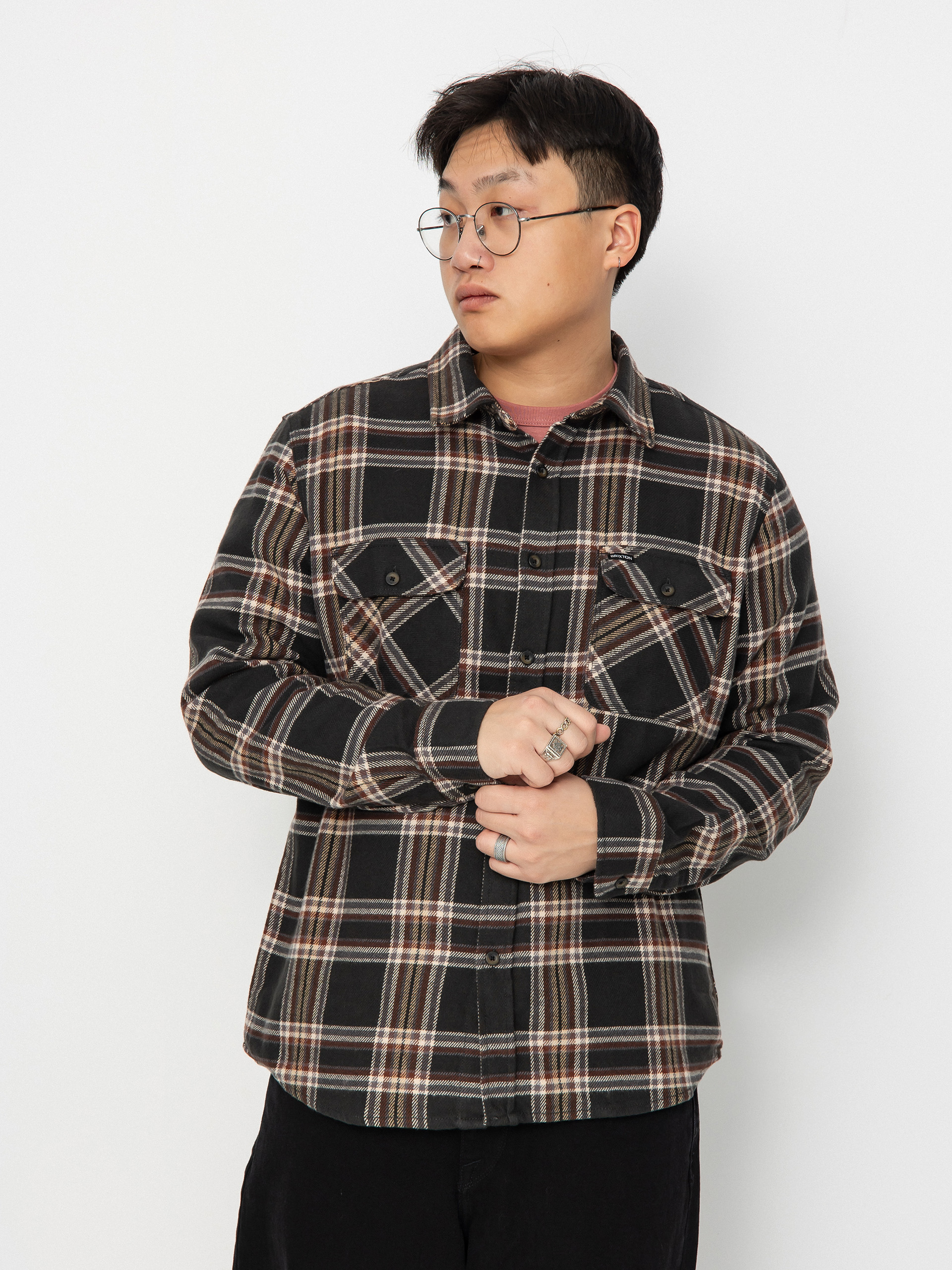 Риза Brixton Bowery Flannel Ls (black/charcoal/off white)