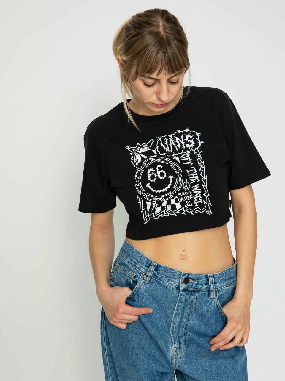 Тениска Vans Forever Checker Crew Crop II Wmn (black)