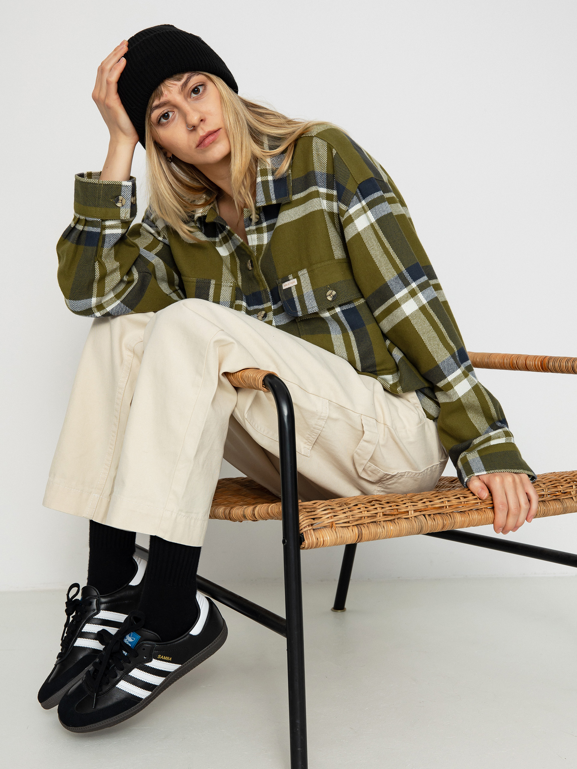 Риза Brixton Bowery Flannel Ls Wmn (sea kelp/washed navy)