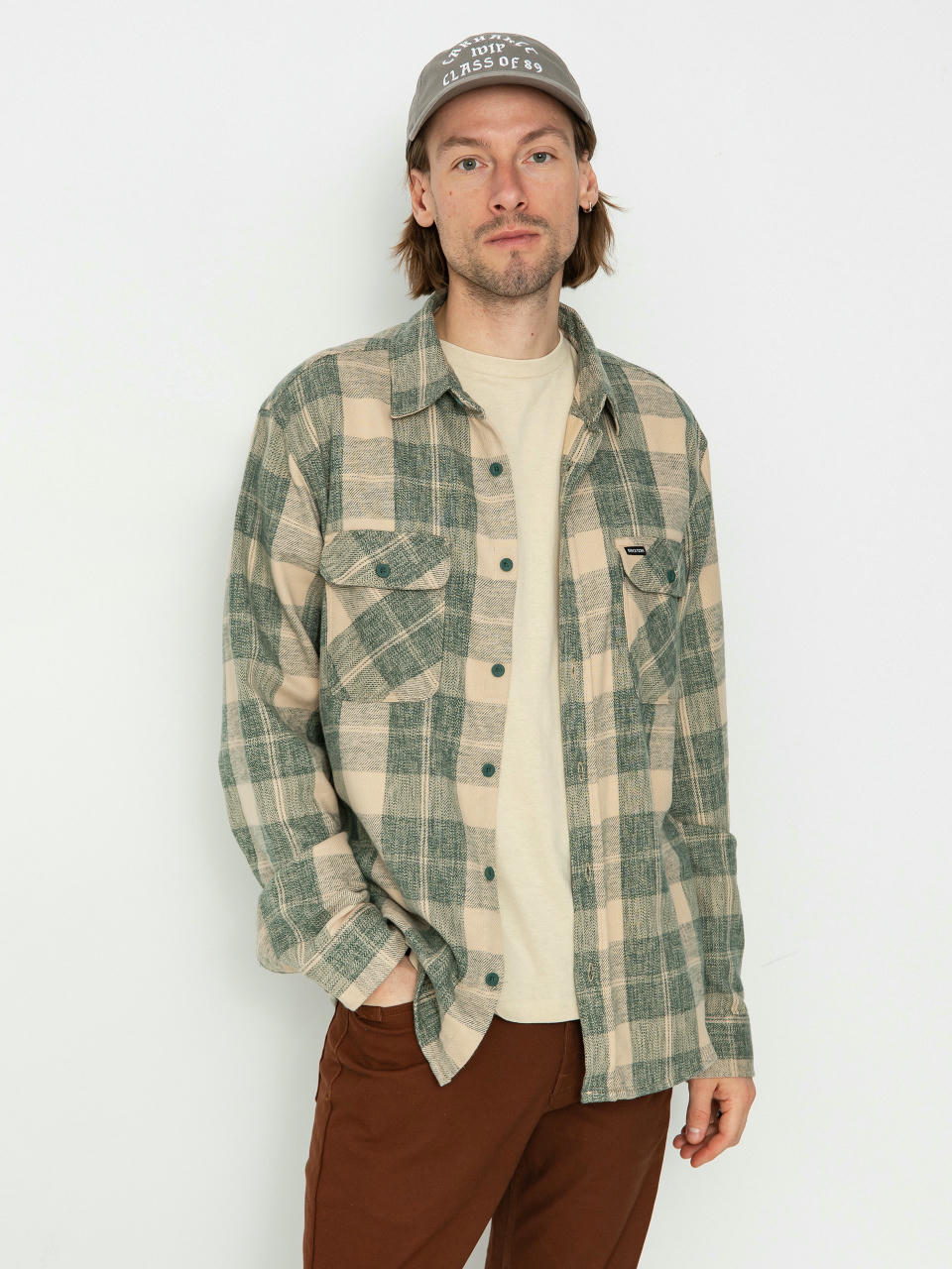 Риза Brixton Bowery Stretch Wr Flannel (trekking green/oatmilk)