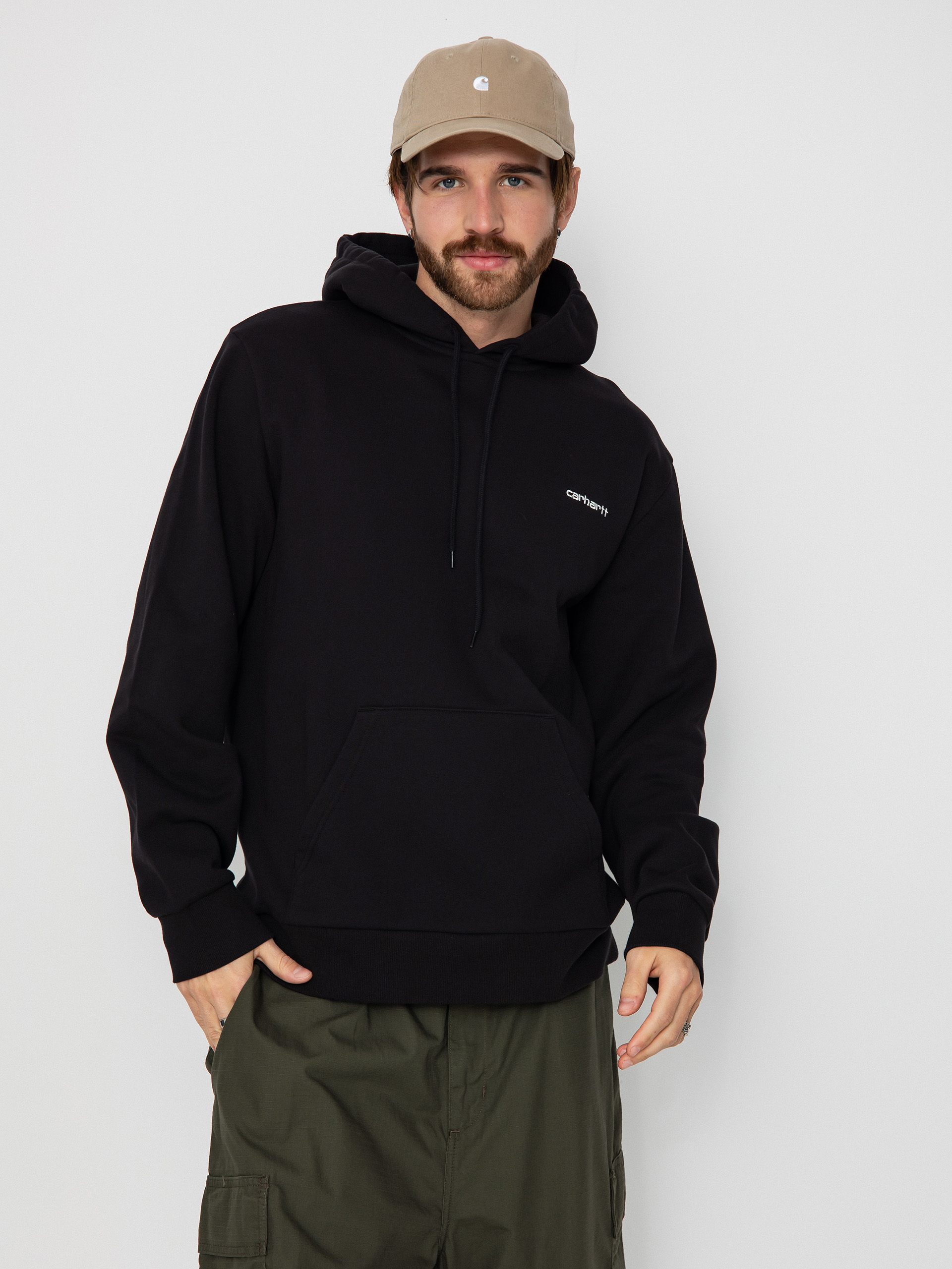 Суитшърт с качулка Carhartt WIP Script Embroidery HD (black/white)