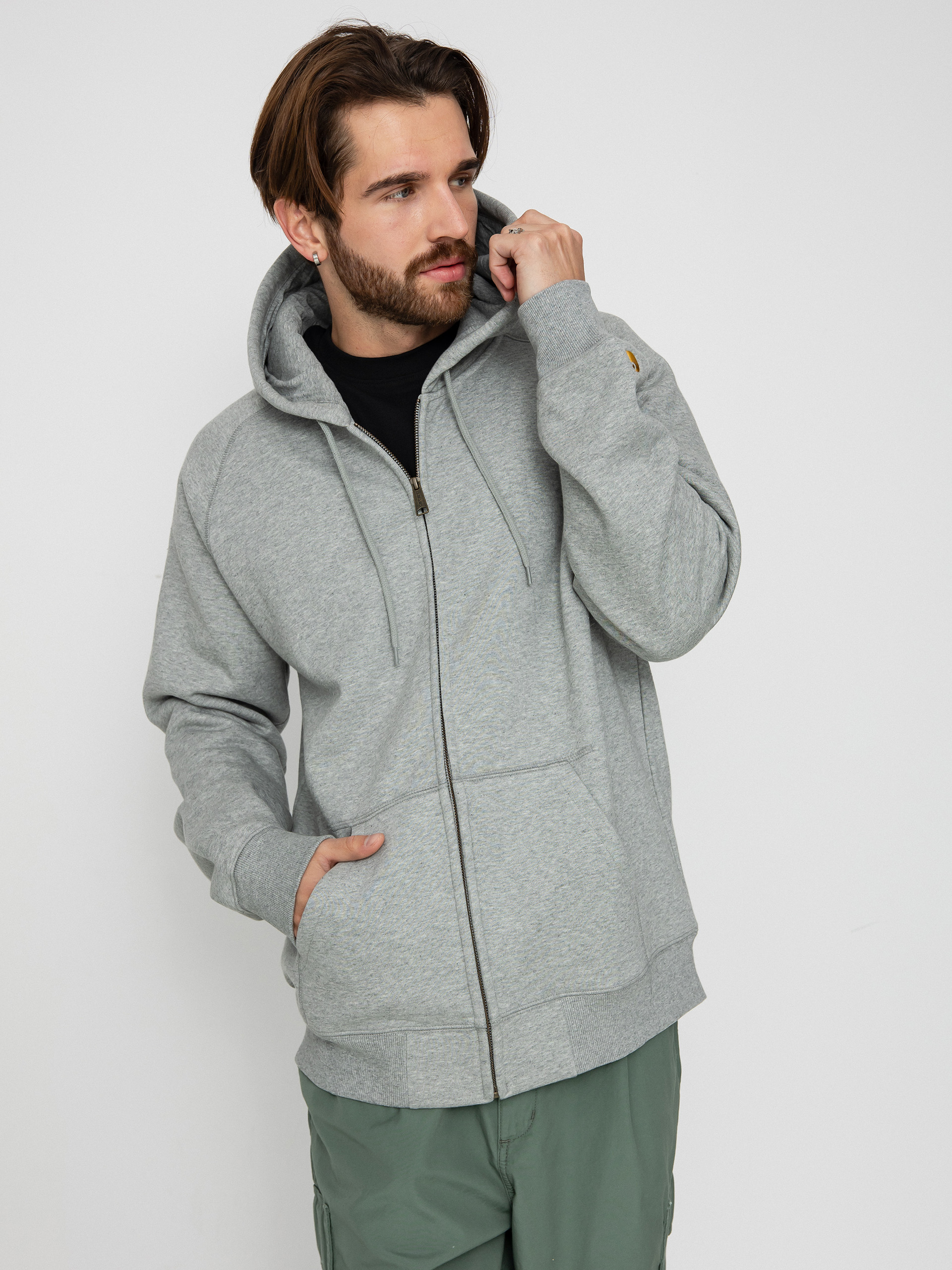 Суитшърт с качулка Carhartt WIP Chase ZHD (grey heather/gold)