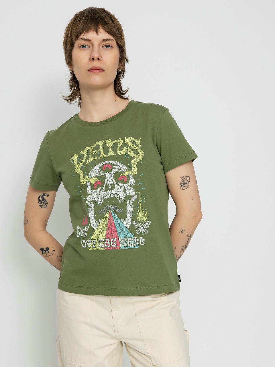 Тениска Vans Skull Saucer Crew Wmn (olivine)