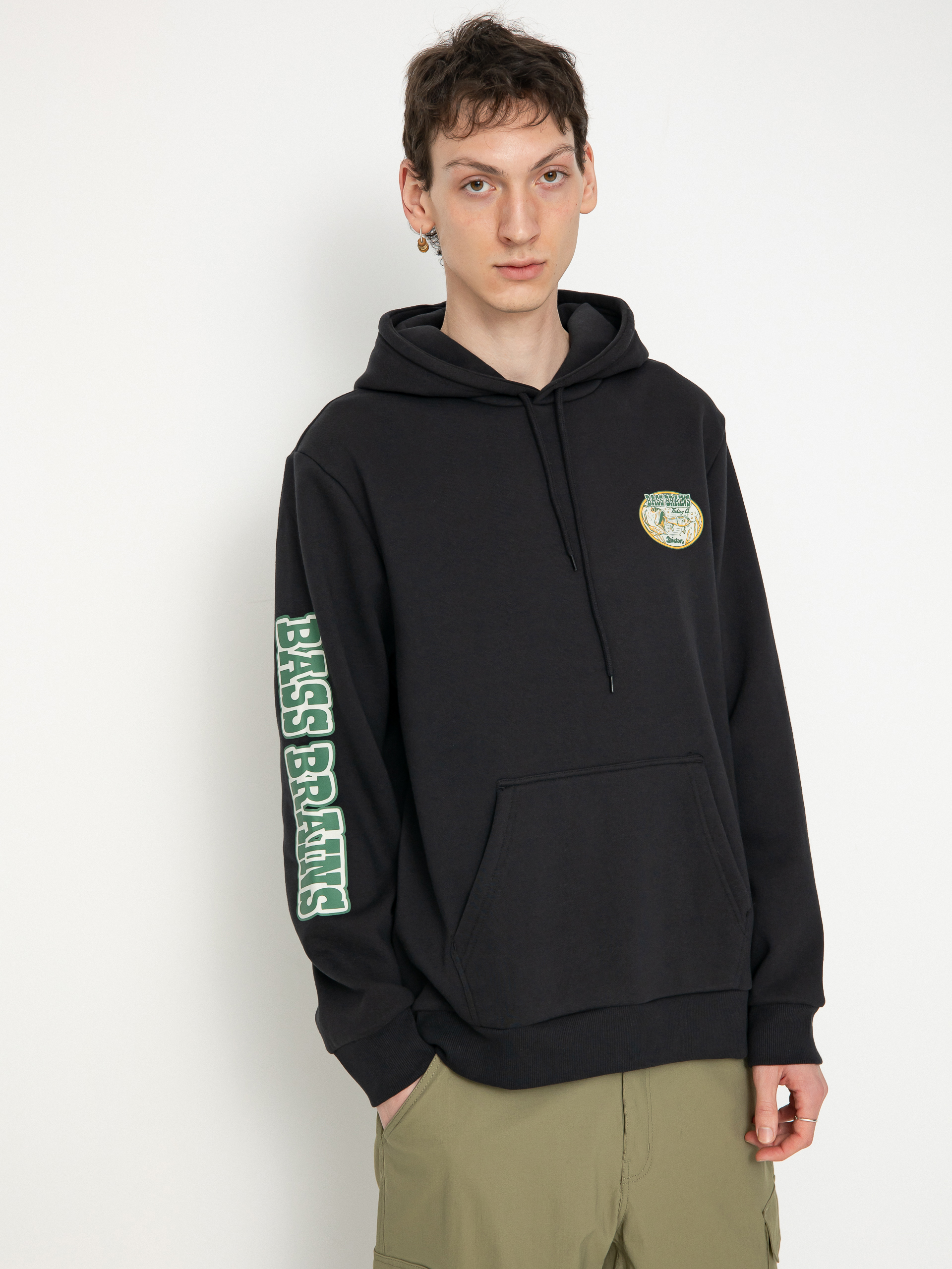 Суитшърт с качулка Brixton Bass Brains Swim HD (black)