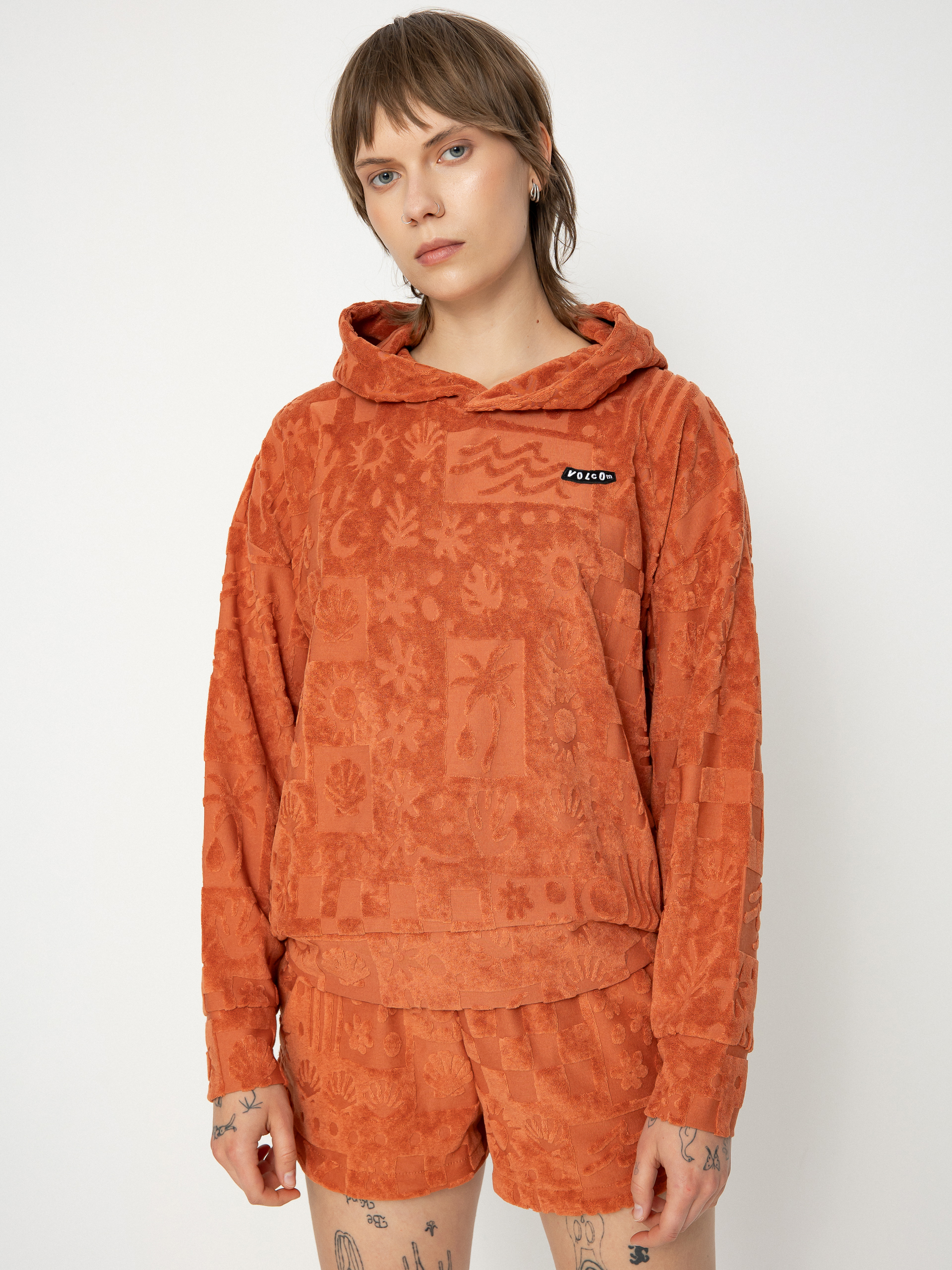 Суитшърт с качулка Volcom Sunny Wild Terry Cloth HD Wmn (rosewood)