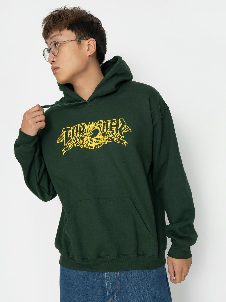 Суитшърт с качулка Thrasher Mag Banner HD (forest green)