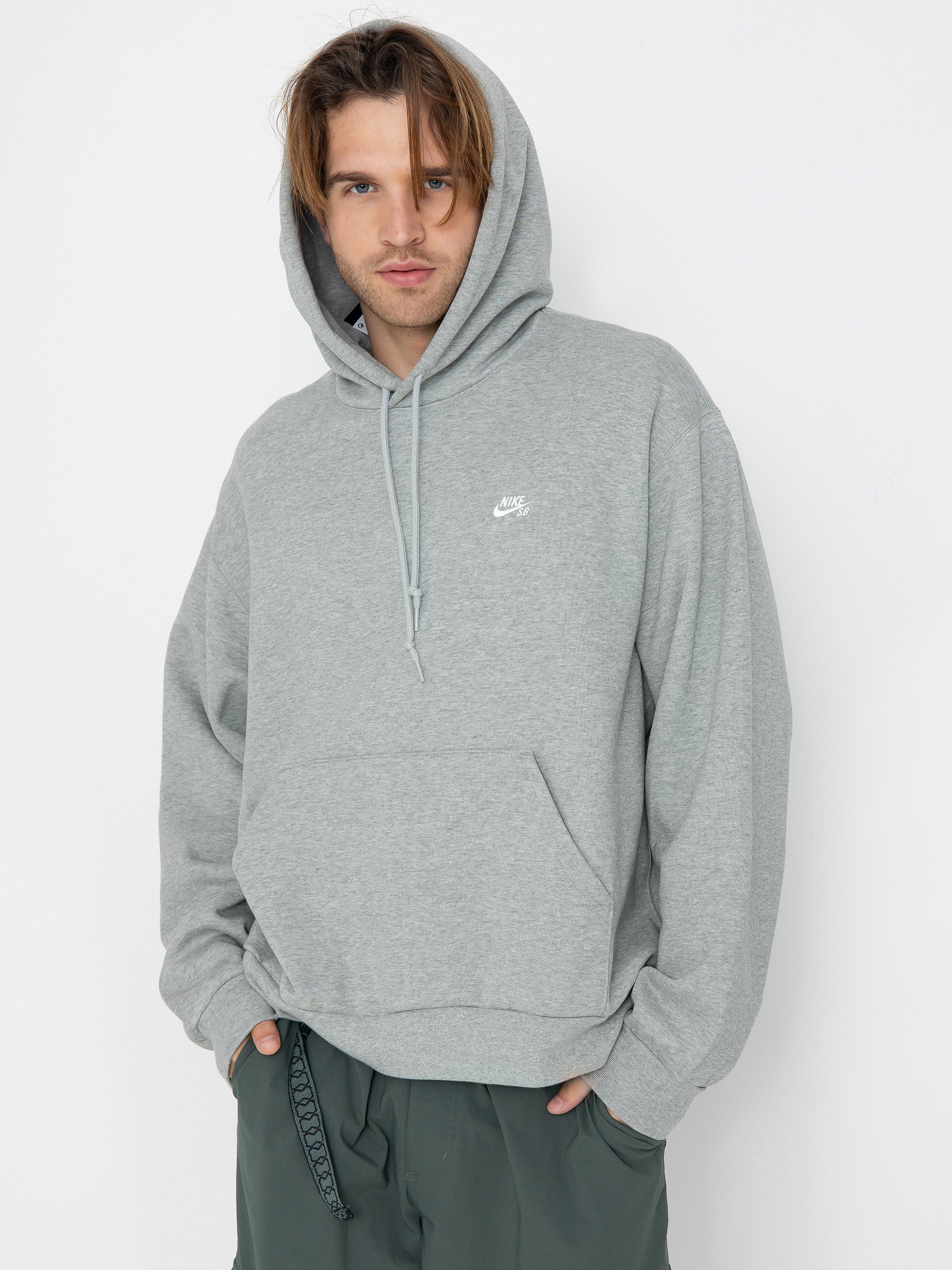 Суитшърт с качулка Nike SB Essential Logo HD (dk grey heather/white)