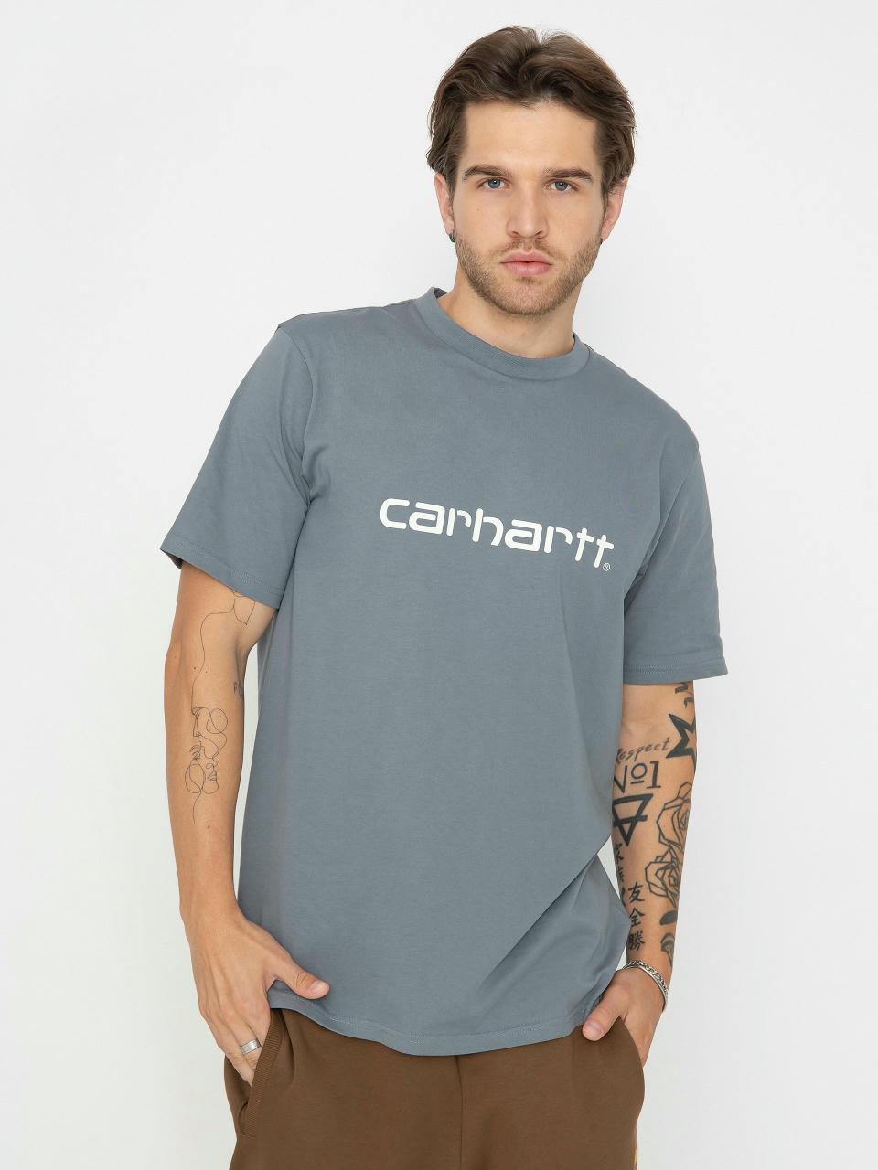 Тениска Carhartt WIP Script (dove grey/wax)