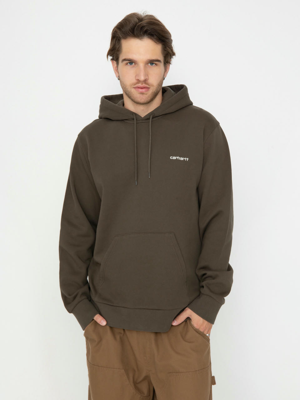 Суитшърт с качулка Carhartt WIP Script Embroidery HD (cypress/white)