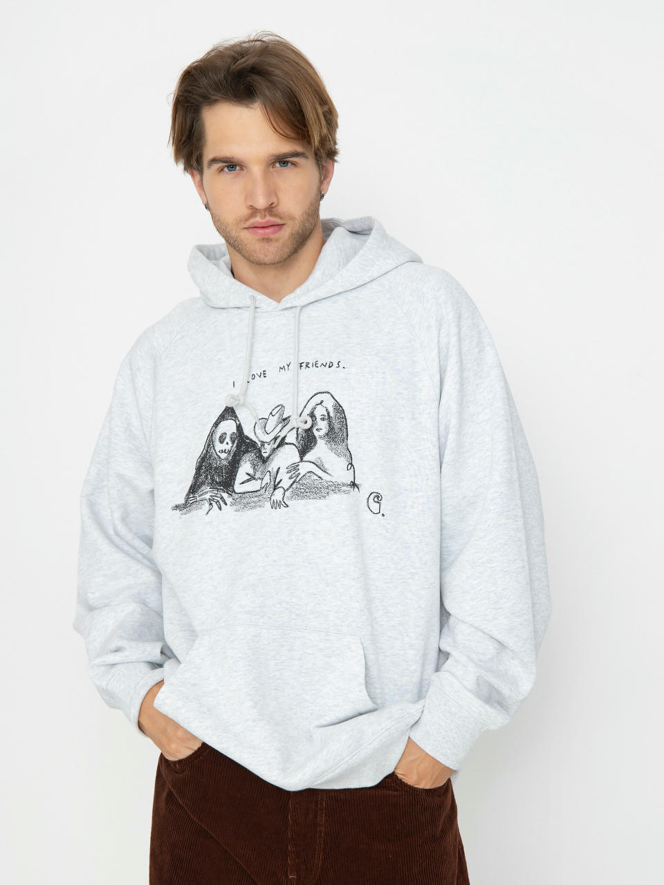 Суитшърт с качулка Carhartt WIP Pepe Friends HD (ash heather/black)