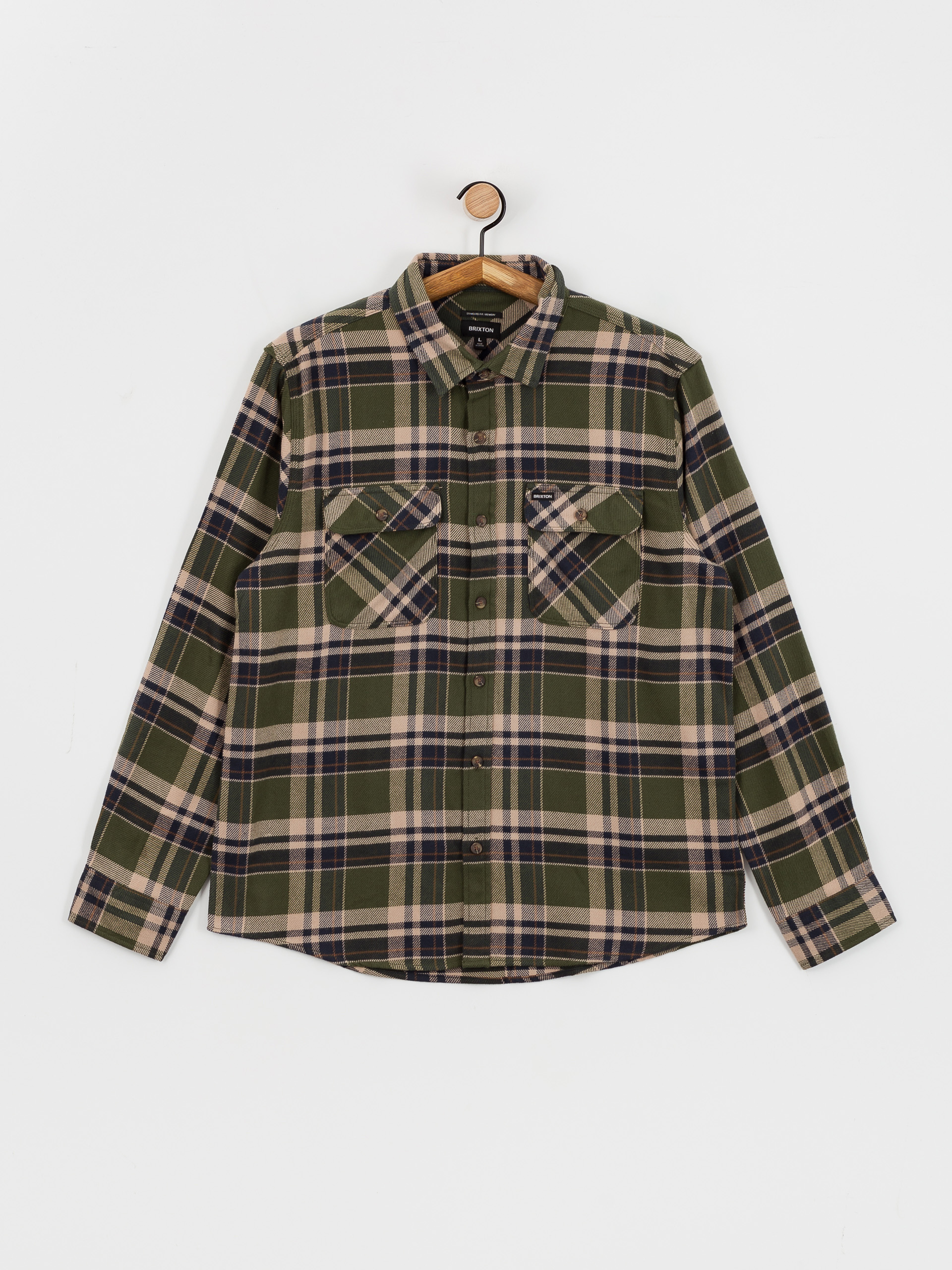 Риза Brixton Bowery Flannel Ls (cypress green/washed navy/whit)